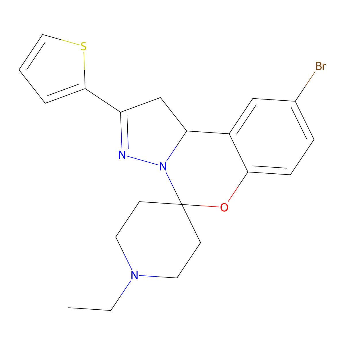 9-Bromo-1'-ethyl-2-(thiophen-2-yl)-1,10b-dihydrospiro[benzo[e]pyrazolo[1,5-c][1,3]oxazine-5,4'-piperidine] molecular structure, CAS 840476-48-4