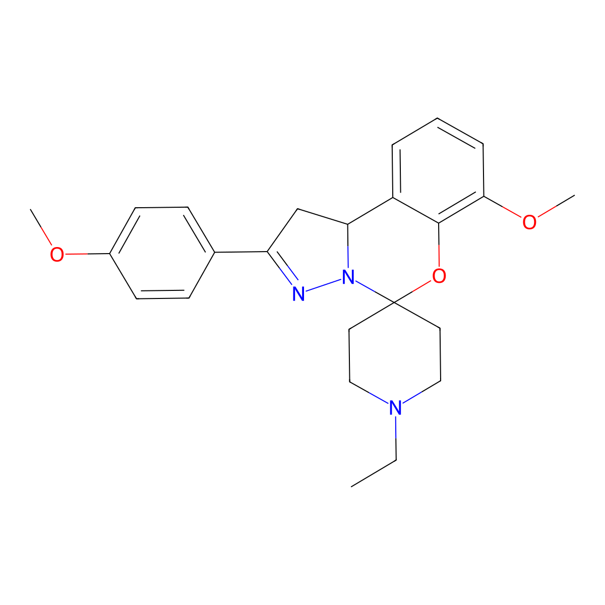 1'-Ethyl-7-methoxy-2-(4-methoxyphenyl)-1,10b-dihydrospiro[benzo[e]pyrazolo[1,5-c][1,3]oxazine-5,4'-piperidine] molecular structure, CAS 840476-60-0
