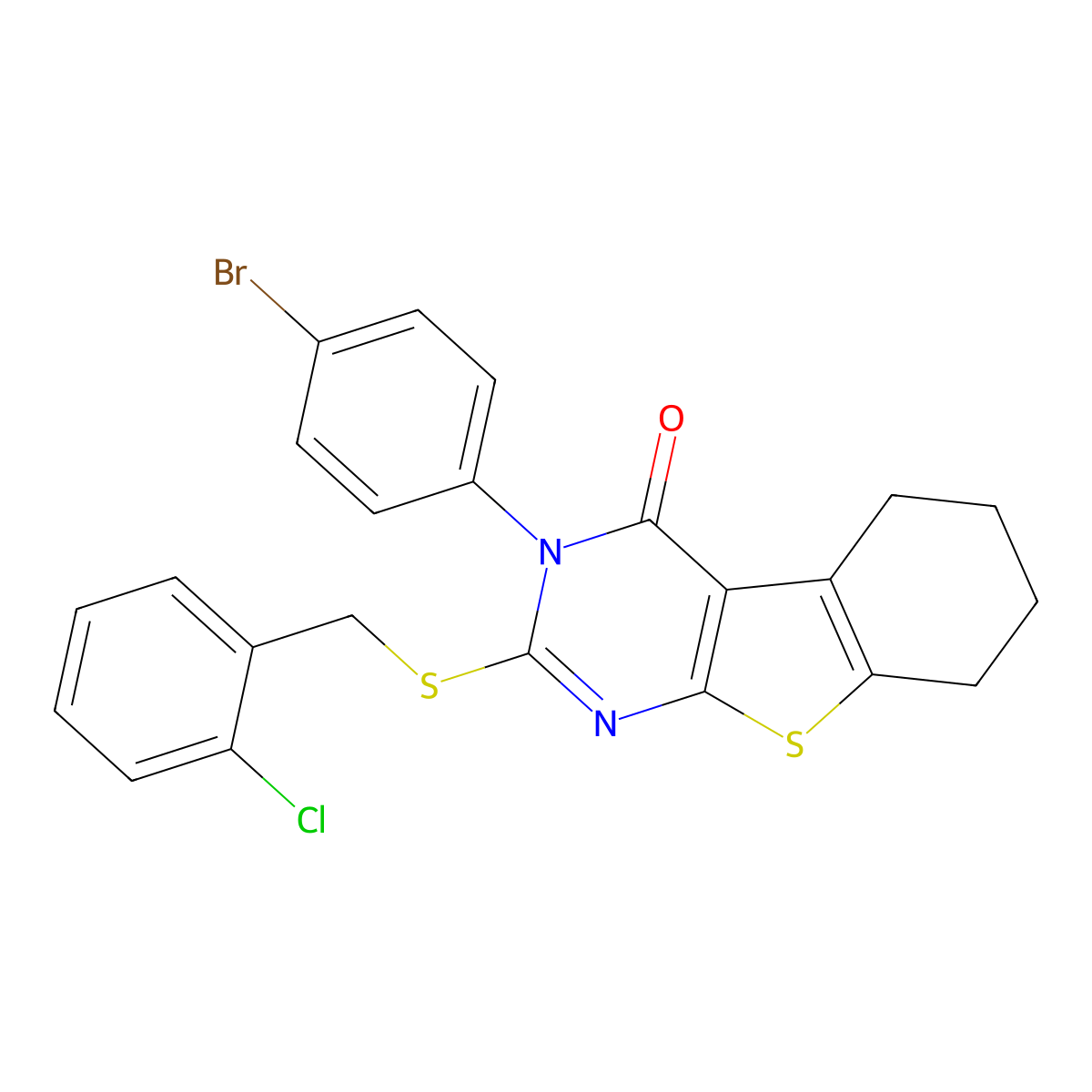3-(4-bromophenyl)-2-[(2-chlorobenzyl)sulfanyl]-5,6,7,8-tetrahydro[1]benzothieno[2,3-d]pyrimidin-4(3H)-one molecular structure, CAS 840476-73-5