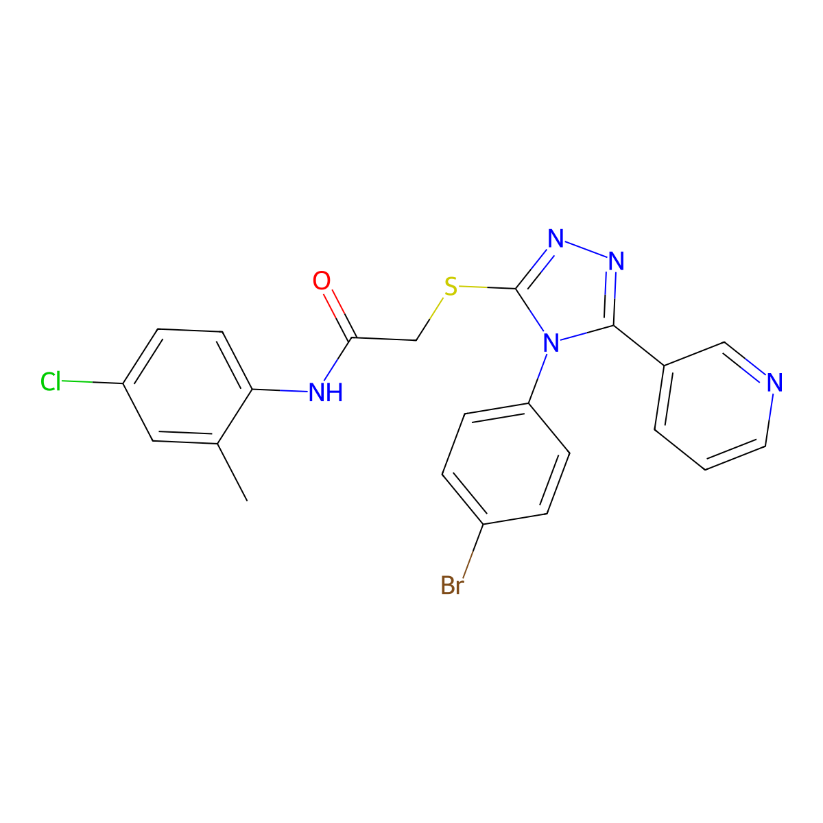 2-{[4-(4-bromophenyl)-5-(pyridin-3-yl)-4H-1,2,4-triazol-3-yl]sulfanyl}-N-(4-chloro-2-methylphenyl)acetamide molecular structure, CAS 840477-04-5