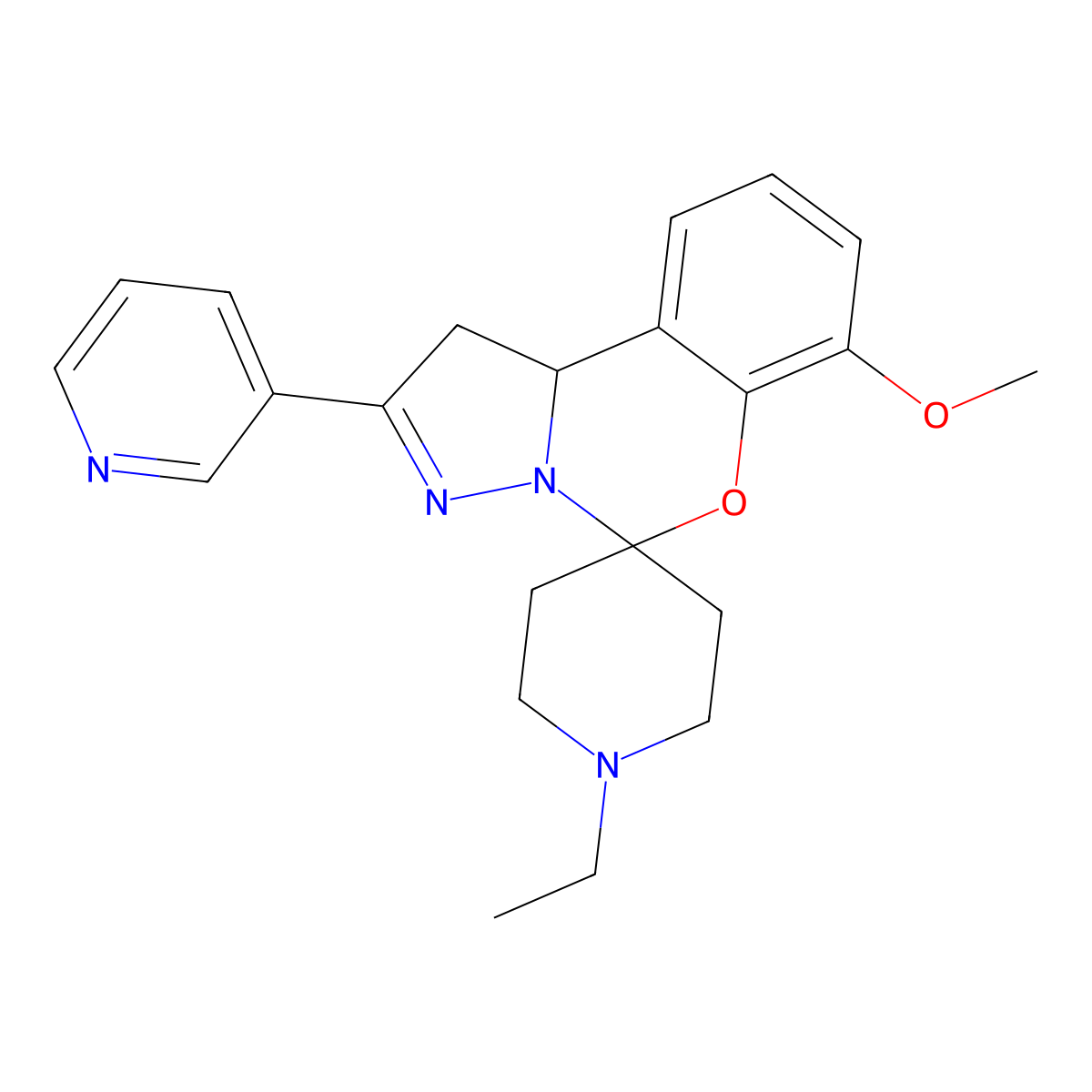 1'-Ethyl-7-methoxy-2-pyridin-3-ylspiro[1,10b-dihydropyrazolo[1,5-c][1,3]benzoxazine-5,4'-piperidine] molecular structure, CAS 840477-24-9