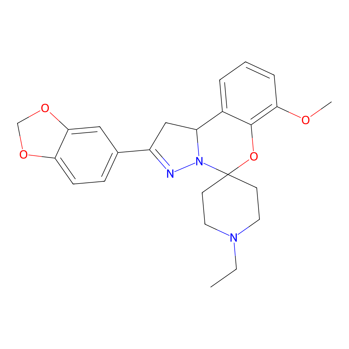 2-(Benzo[d][1,3]dioxol-5-yl)-1'-ethyl-7-methoxy-1,10b-dihydrospiro[benzo[e]pyrazolo[1,5-c][1,3]oxazine-5,4'-piperidine] molecular structure, CAS 840477-68-1