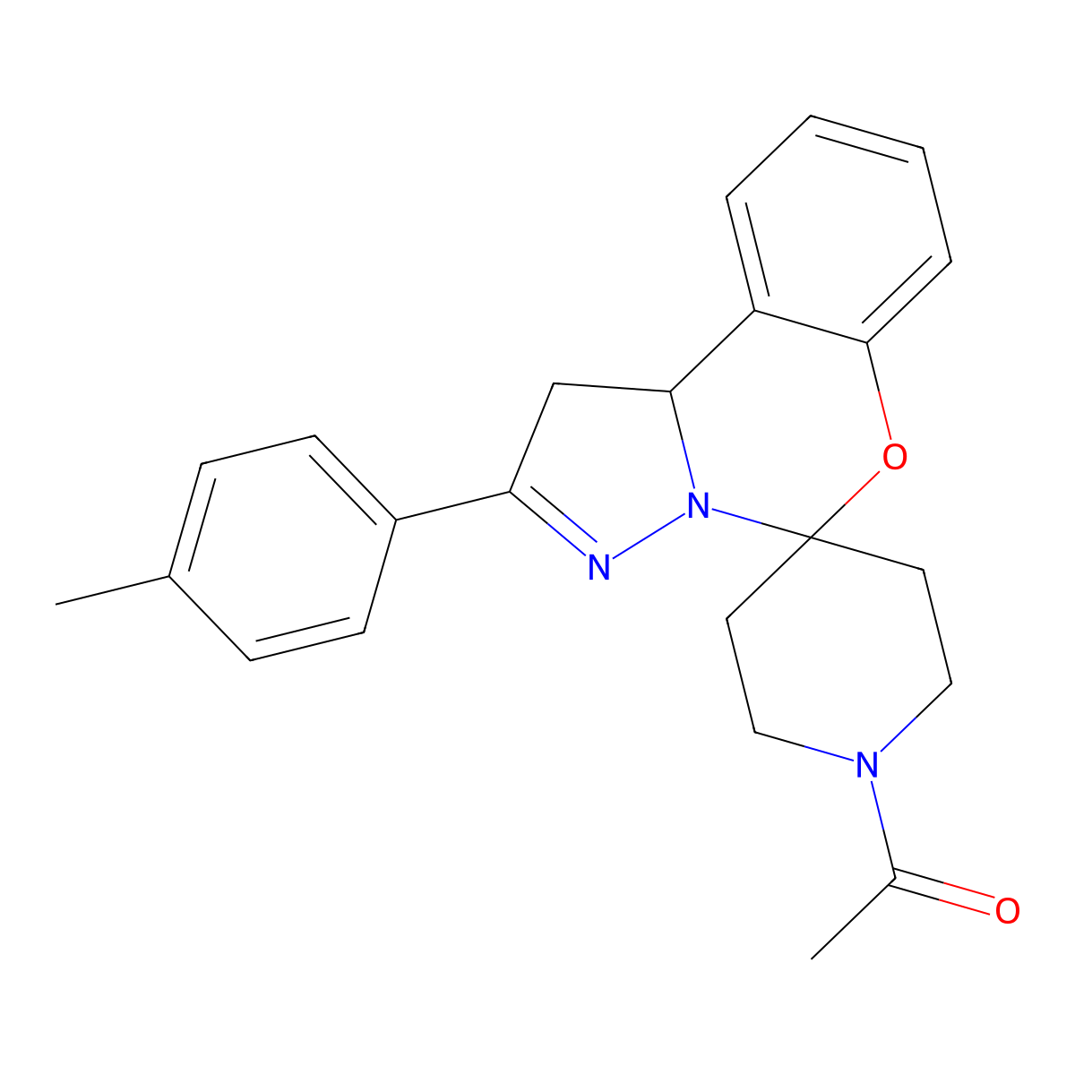 1-(2-(p-Tolyl)-1,10b-dihydrospiro[benzo[e]pyrazolo[1,5-c][1,3]oxazine-5,4'-piperidin]-1'-yl)ethanone molecular structure, CAS 840477-74-9
