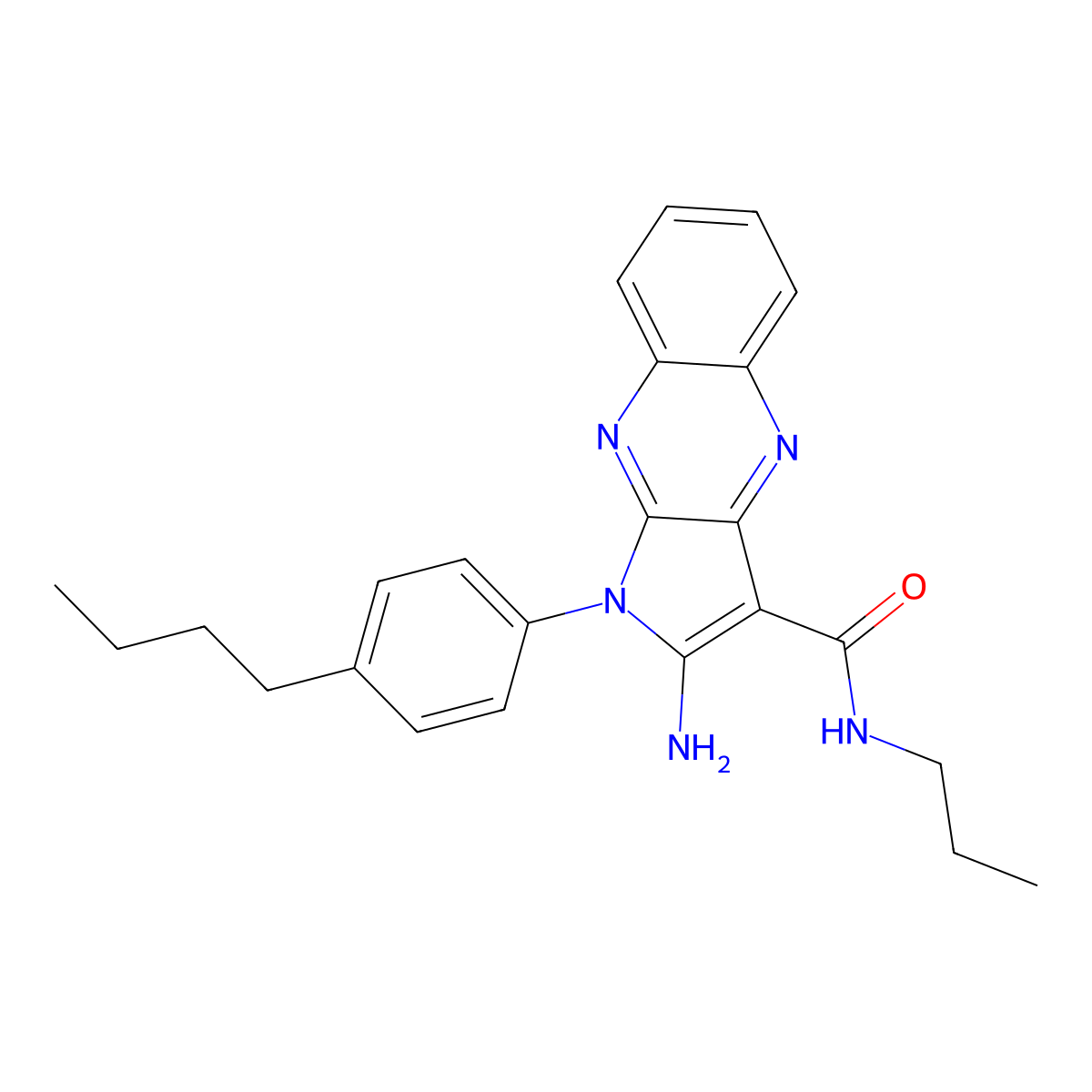 2-amino-1-(4-butylphenyl)-N-propyl-1H-pyrrolo[2,3-b]quinoxaline-3-carboxamide molecular structure, CAS 840478-11-7