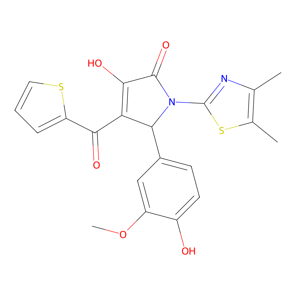 (4E)-1-(4,5-dimethyl-1,3-thiazol-2-yl)-5-(4-hydroxy-3-methoxyphenyl)-4-[hydroxy(thiophen-2-yl)methylidene]pyrrolidine-2,3-dione molecular structure, CAS 840478-65-1