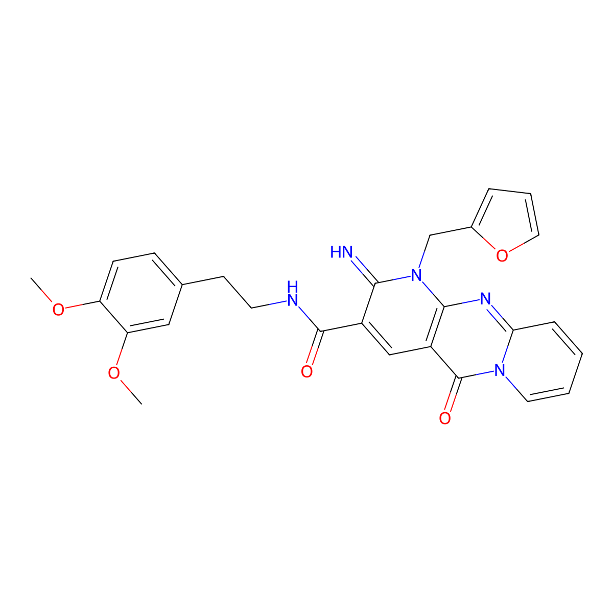 N-[2-(3,4-dimethoxyphenyl)ethyl][1-(2-furylmethyl)-2-imino-5-oxo(1,6-dihydropy ridino[1,2-a]pyridino[2,3-d]pyrimidin-3-yl)]carboxamide molecular structure, CAS 840478-81-1