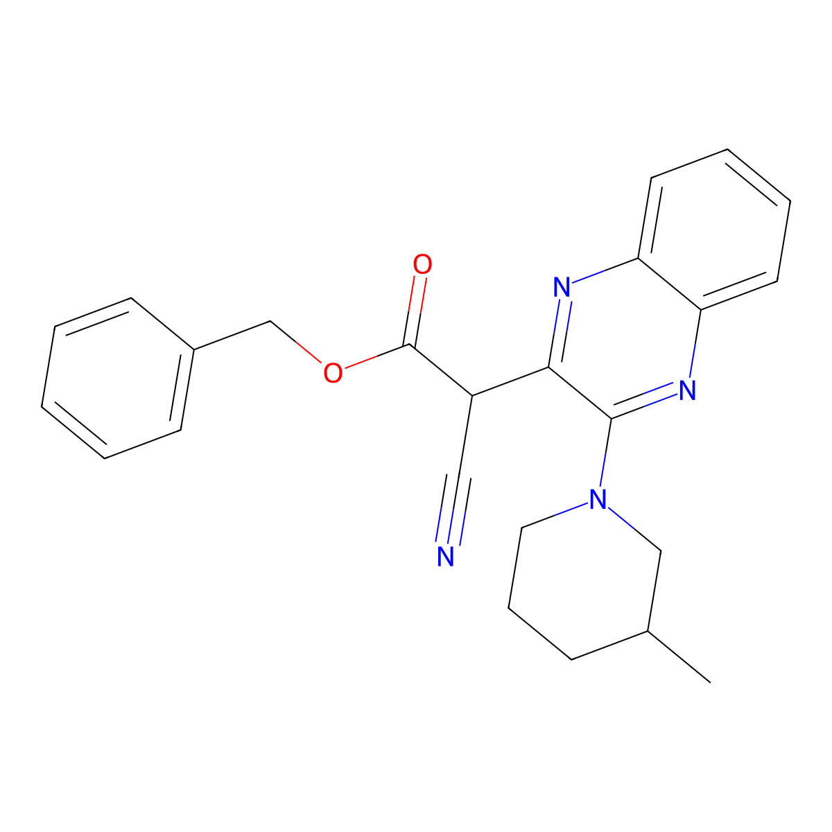 Benzyl 2-cyano-2-[3-(3-methylpiperidin-1-yl)quinoxalin-2-yl]acetate molecular structure, CAS 840479-08-5