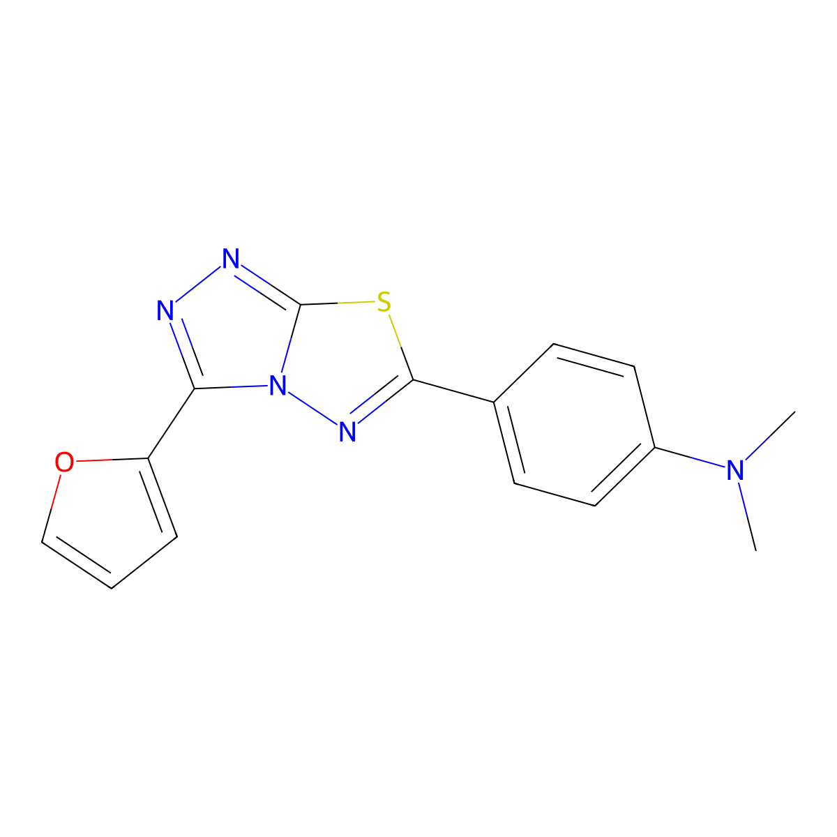4-[3-(furan-2-yl)-[1,2,4]triazolo[3,4-b][1,3,4]thiadiazol-6-yl]-N,N-dimethylaniline molecular structure, CAS 840479-13-2