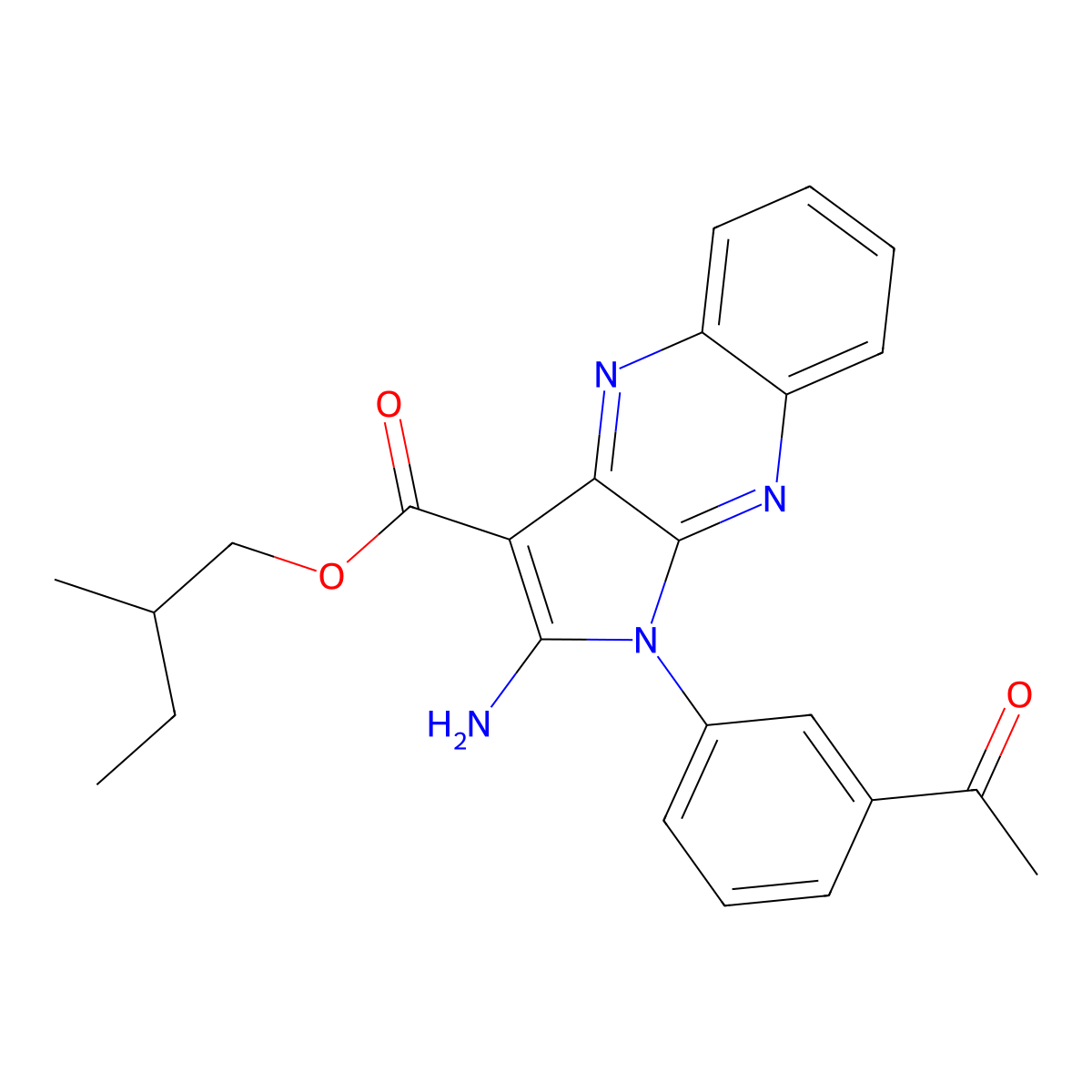 2-methylbutyl 1-(3-acetylphenyl)-2-amino-1H-pyrrolo[2,3-b]quinoxaline-3-carboxylate molecular structure, CAS 840479-70-1