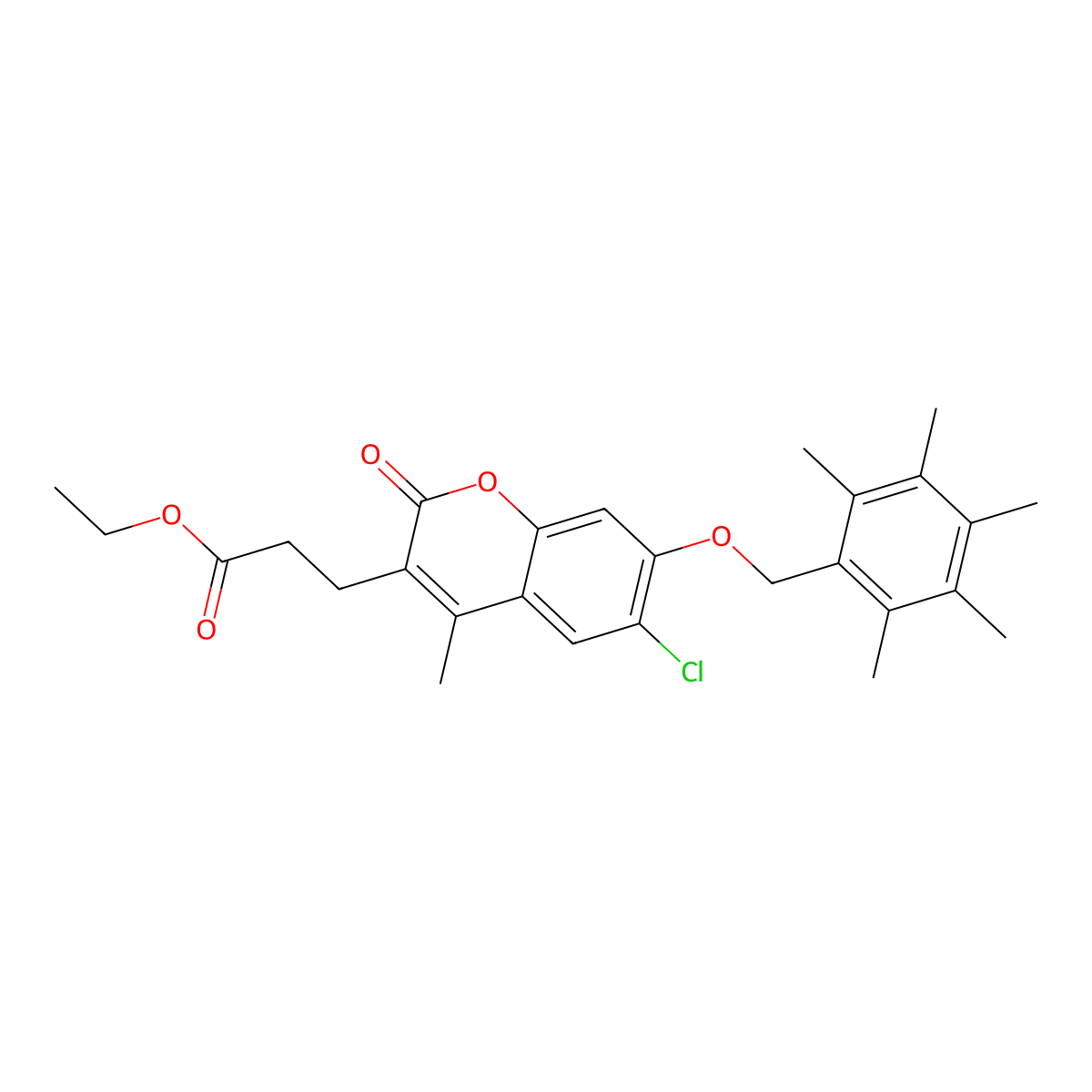 ethyl 3-{6-chloro-4-methyl-2-oxo-7-[(pentamethylbenzyl)oxy]-2H-chromen-3-yl}propanoate molecular structure, CAS 840479-86-9