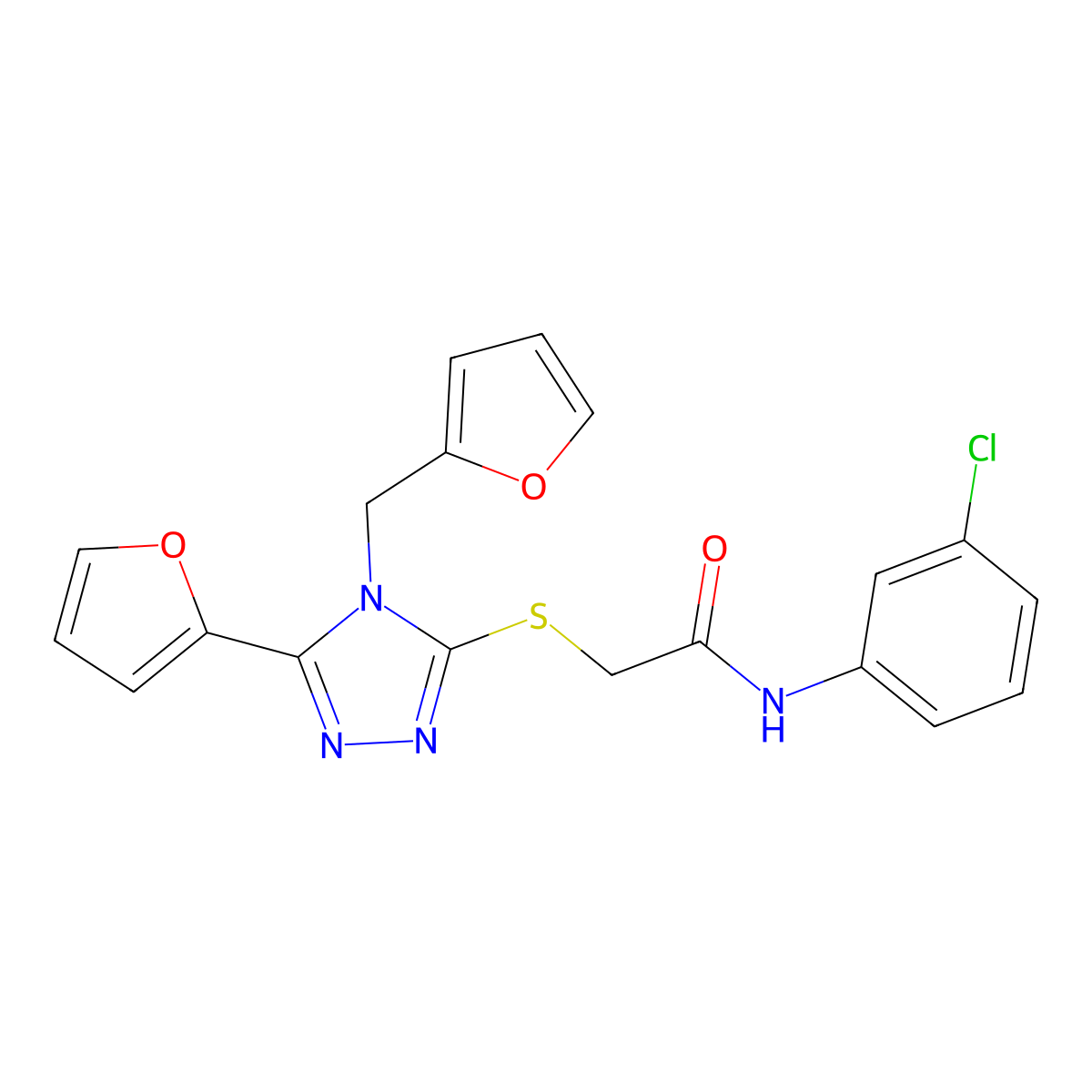 N-(3-chlorophenyl)-2-{[5-(furan-2-yl)-4-(furan-2-ylmethyl)-4H-1,2,4-triazol-3-yl]sulfanyl}acetamide molecular structure, CAS 840480-16-2