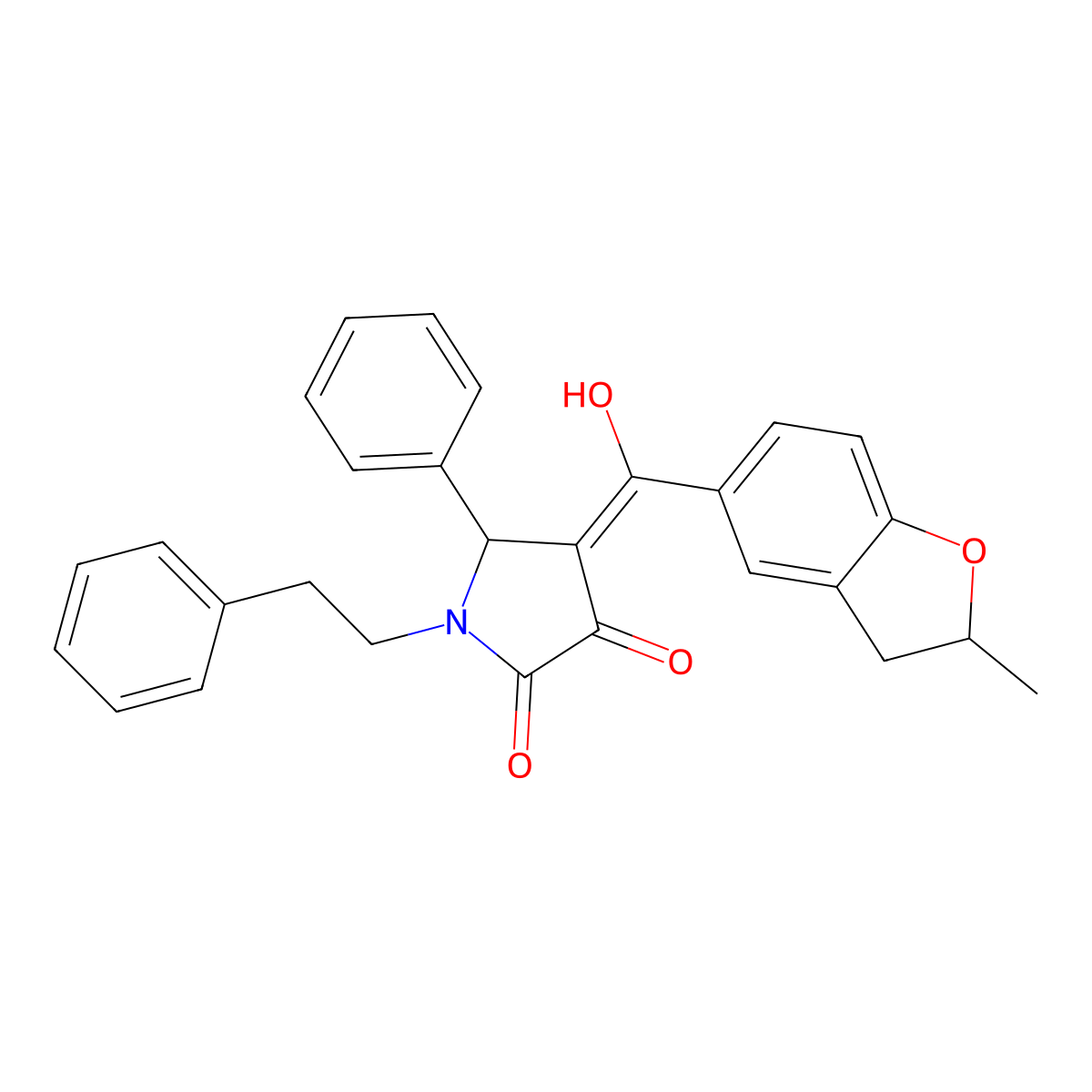 3-hydroxy-4-(2-methyl-2,3-dihydro-1-benzofuran-5-carbonyl)-5-phenyl-1-(2-phenylethyl)-2,5-dihydro-1H-pyrrol-2-one molecular structure, CAS 840480-24-2