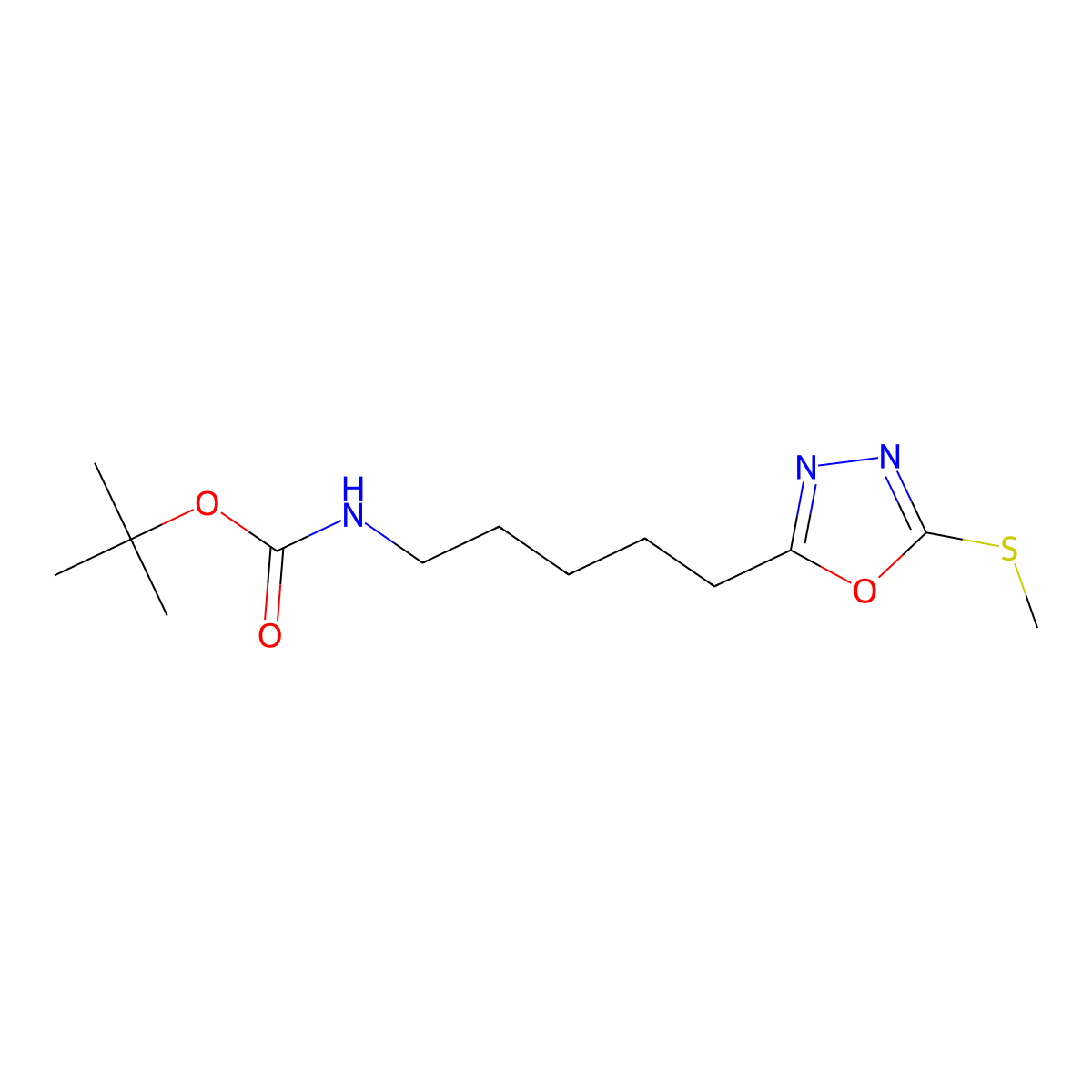 tert-butyl N-[5-(5-methylsulfanyl-1,3,4-oxadiazol-2-yl)pentyl]carbamate molecular structure, CAS 840480-32-2