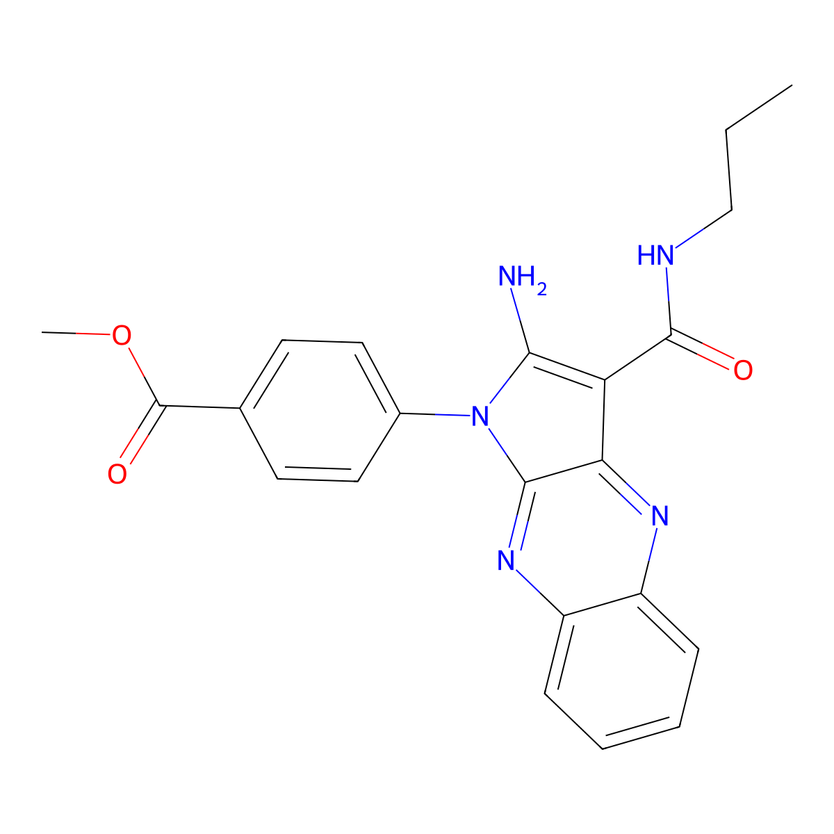 methyl 4-[2-amino-3-(propylcarbamoyl)-1H-pyrrolo[2,3-b]quinoxalin-1-yl]benzoate molecular structure, CAS 840480-54-8