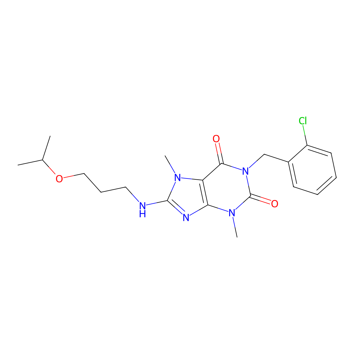 1-[(2-Chlorophenyl)methyl]-3,7-dimethyl-8-(3-propan-2-yloxypropylamino)purine-2,6-dione molecular structure, CAS 840480-77-5
