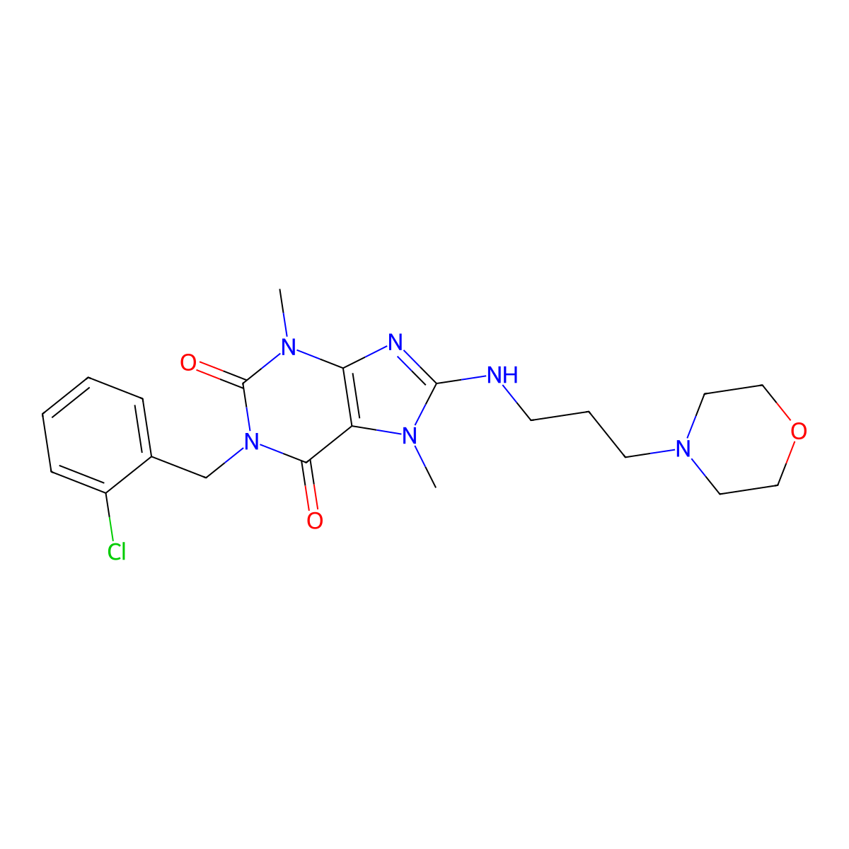 1-(2-chlorobenzyl)-3,7-dimethyl-8-((3-morpholinopropyl)amino)-1H-purine-2,6(3H,7H)-dione molecular structure, CAS 840480-80-0