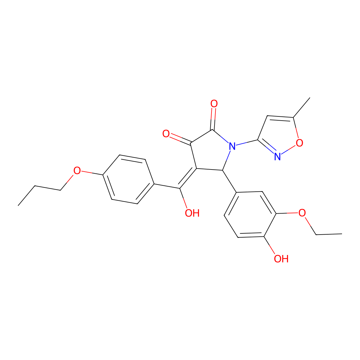 5-(3-ethoxy-4-hydroxyphenyl)-3-hydroxy-1-(5-methyl-1,2-oxazol-3-yl)-4-(4-propoxybenzoyl)-2,5-dihydro-1H-pyrrol-2-one molecular structure, CAS 840482-10-2