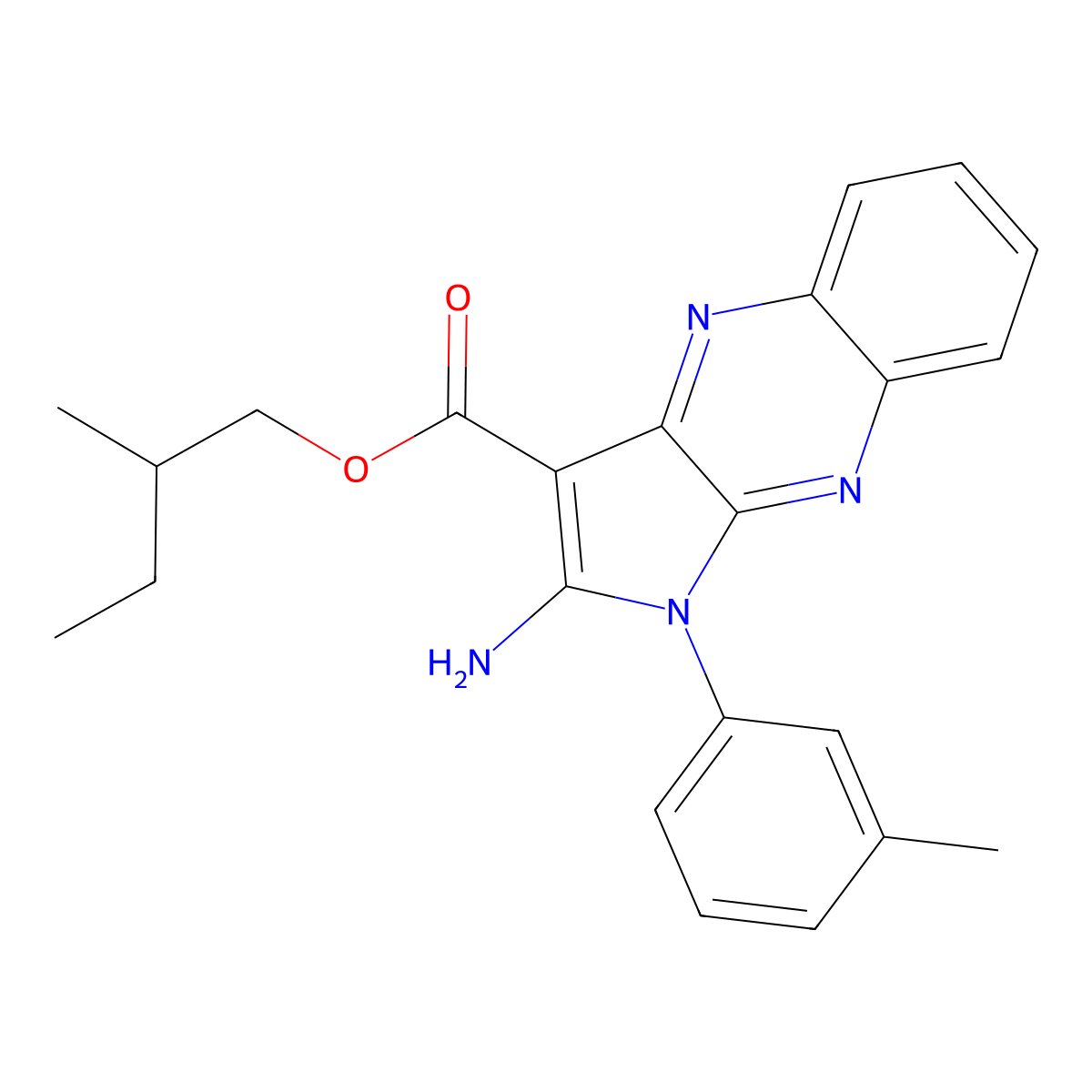 2-methylbutyl 2-amino-1-(3-methylphenyl)-1H-pyrrolo[2,3-b]quinoxaline-3-carboxylate molecular structure, CAS 840482-18-0