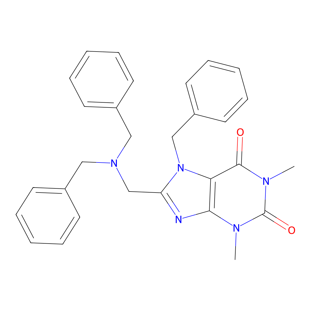 7-Benzyl-8-[(dibenzylamino)methyl]-1,3-dimethylpurine-2,6-dione molecular structure, CAS 840482-21-5