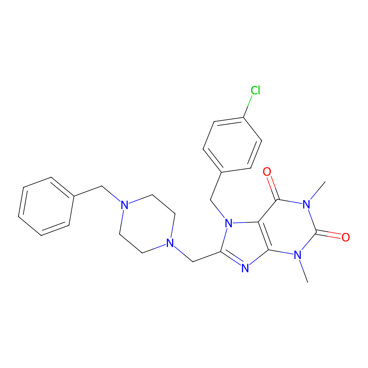 8-[(4-benzylpiperazin-1-yl)methyl]-7-[(4-chlorophenyl)methyl]-1,3-dimethyl-2,3,6,7-tetrahydro-1H-purine-2,6-dione molecular structure, CAS 840482-39-5