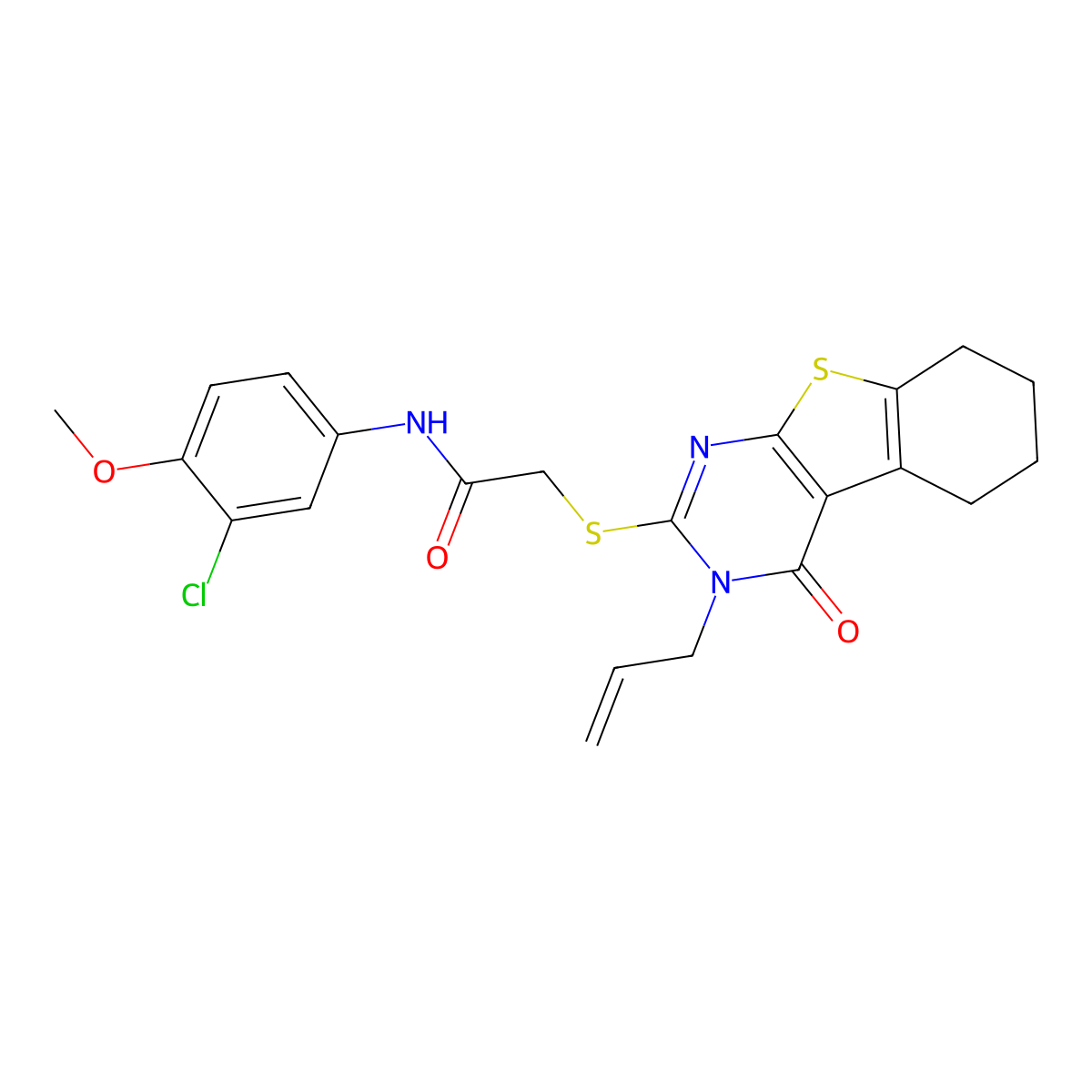 N-(3-chloro-4-methoxyphenyl)-2-{[4-oxo-3-(prop-2-en-1-yl)-3,4,5,6,7,8-hexahydro[1]benzothieno[2,3-d]pyrimidin-2-yl]sulfanyl}acetamide molecular structure, CAS 840482-61-3