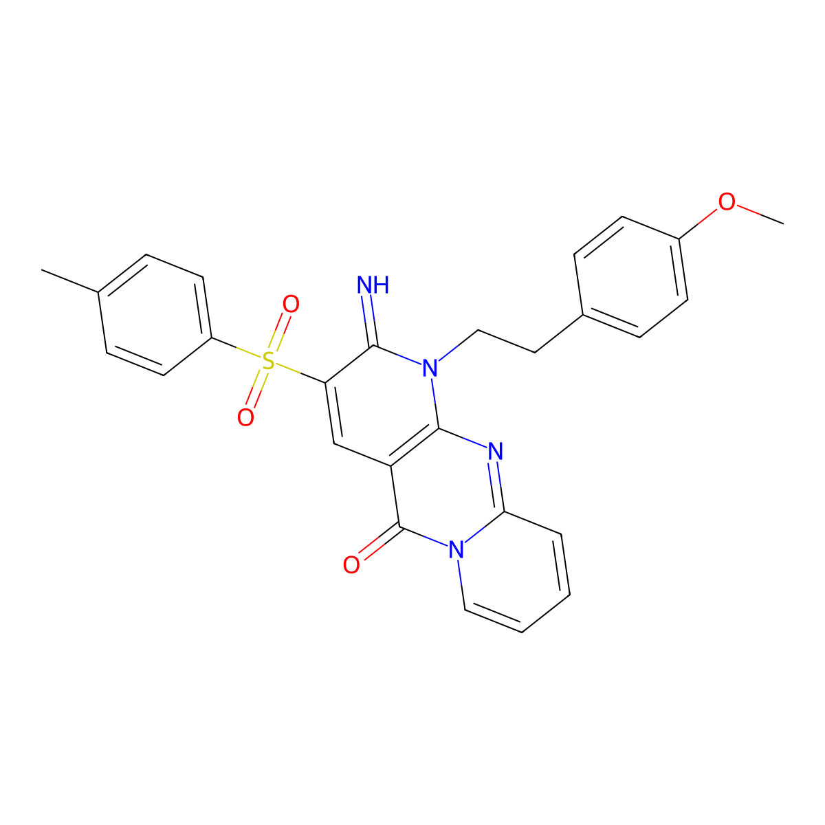 2-imino-1-(4-methoxyphenethyl)-3-tosyl-1H-dipyrido[1,2-a:2',3'-d]pyrimidin-5(2H)-one molecular structure, CAS 840483-65-0