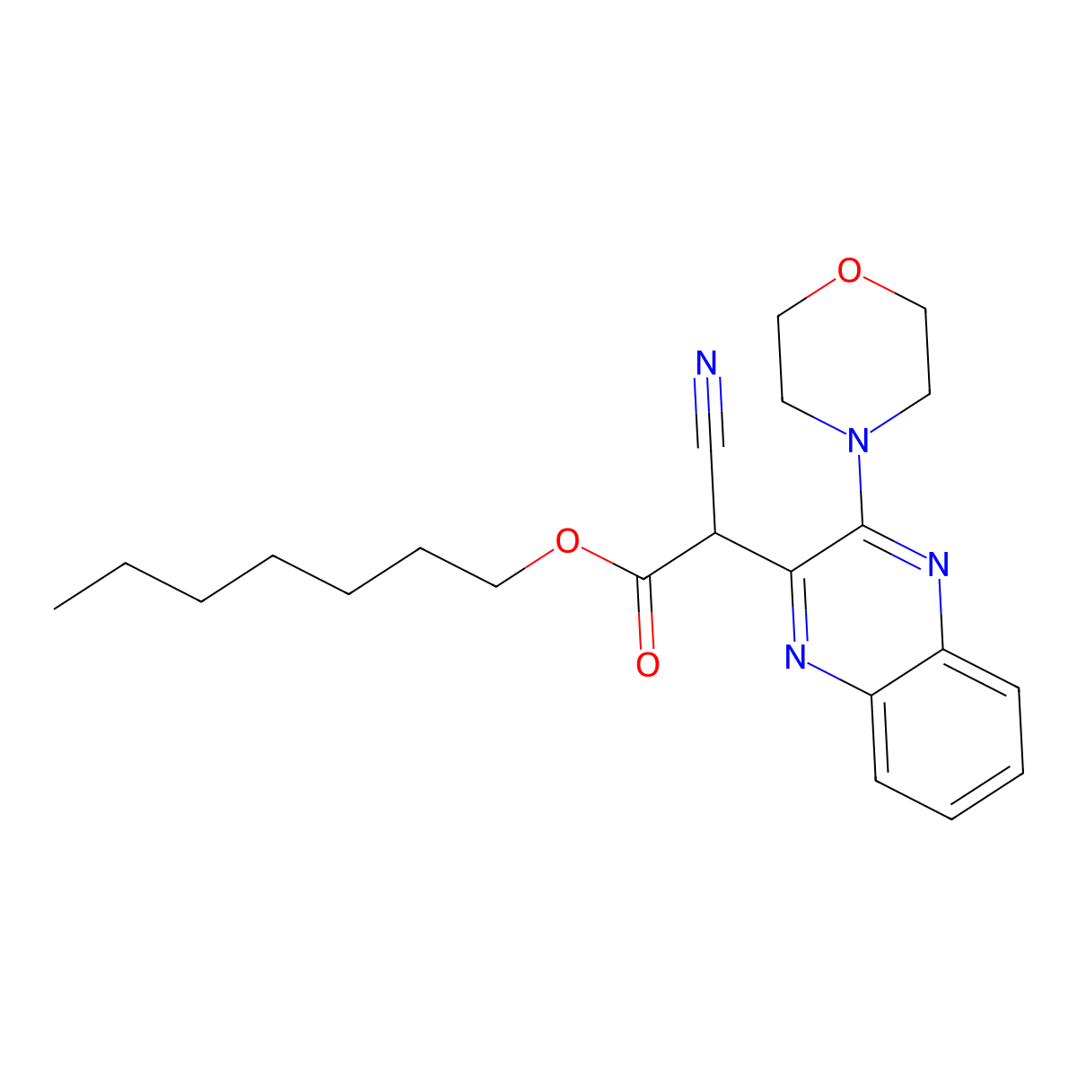 Heptyl 2-cyano-2-(3-morpholin-4-ylquinoxalin-2-yl)acetate molecular structure, CAS 840485-63-4