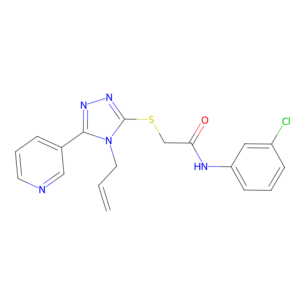 N-(3-chlorophenyl)-2-{[4-(prop-2-en-1-yl)-5-(pyridin-3-yl)-4H-1,2,4-triazol-3-yl]sulfanyl}acetamide molecular structure, CAS 840485-65-6