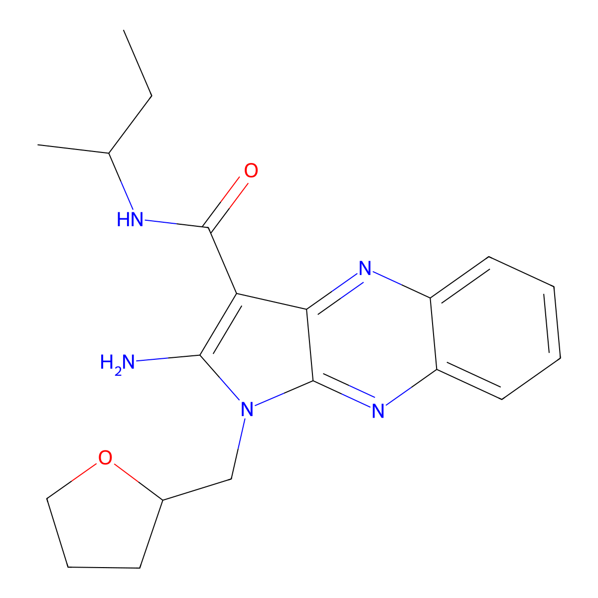 2-amino-N-butan-2-yl-1-(oxolan-2-ylmethyl)pyrrolo[3,2-b]quinoxaline-3-carboxamide molecular structure, CAS 840486-02-4