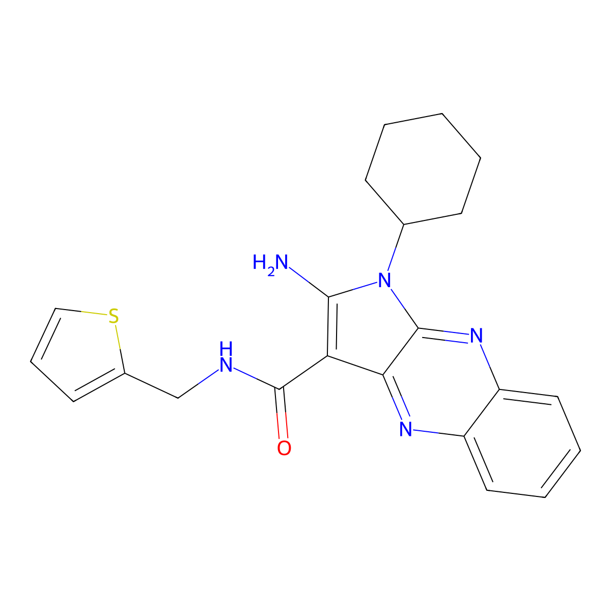 2-amino-1-cyclohexyl-N-(thiophen-2-ylmethyl)pyrrolo[3,2-b]quinoxaline-3-carboxamide molecular structure, CAS 840486-04-6