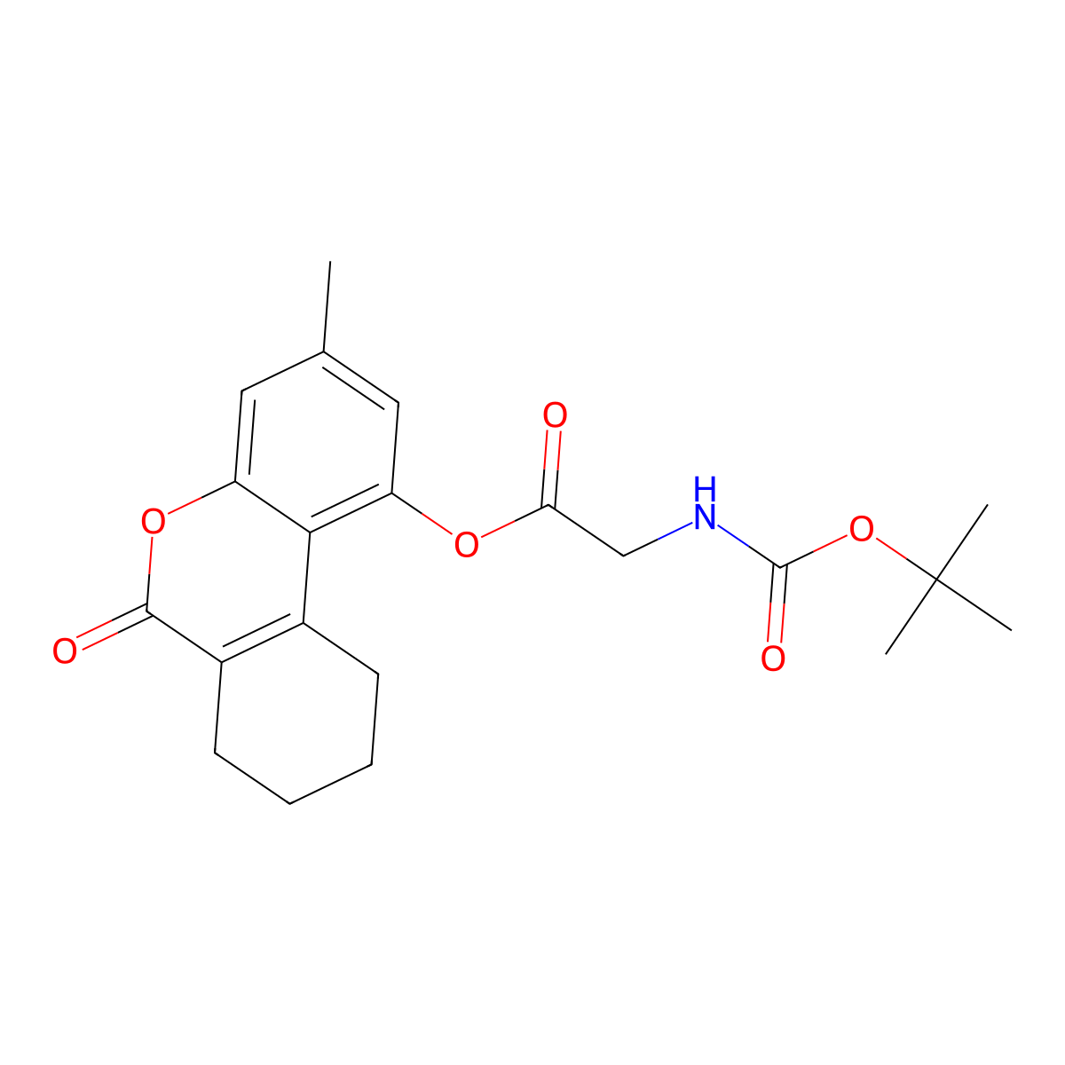 3-methyl-6-oxo-7,8,9,10-tetrahydro-6H-benzo[c]chromen-1-yl N-(tert-butoxycarbonyl)glycinate molecular structure, CAS 840486-12-6