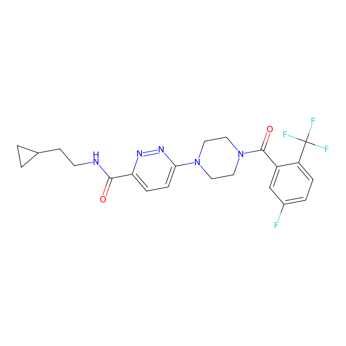6-(4-(5-Fluoro-2-trifluoromethylbenzoyl)piperazin-1-yl)pyridazine-3-carboxylic acid (2-cyclopropylethyl)amide molecular structure, CAS 840489-44-3