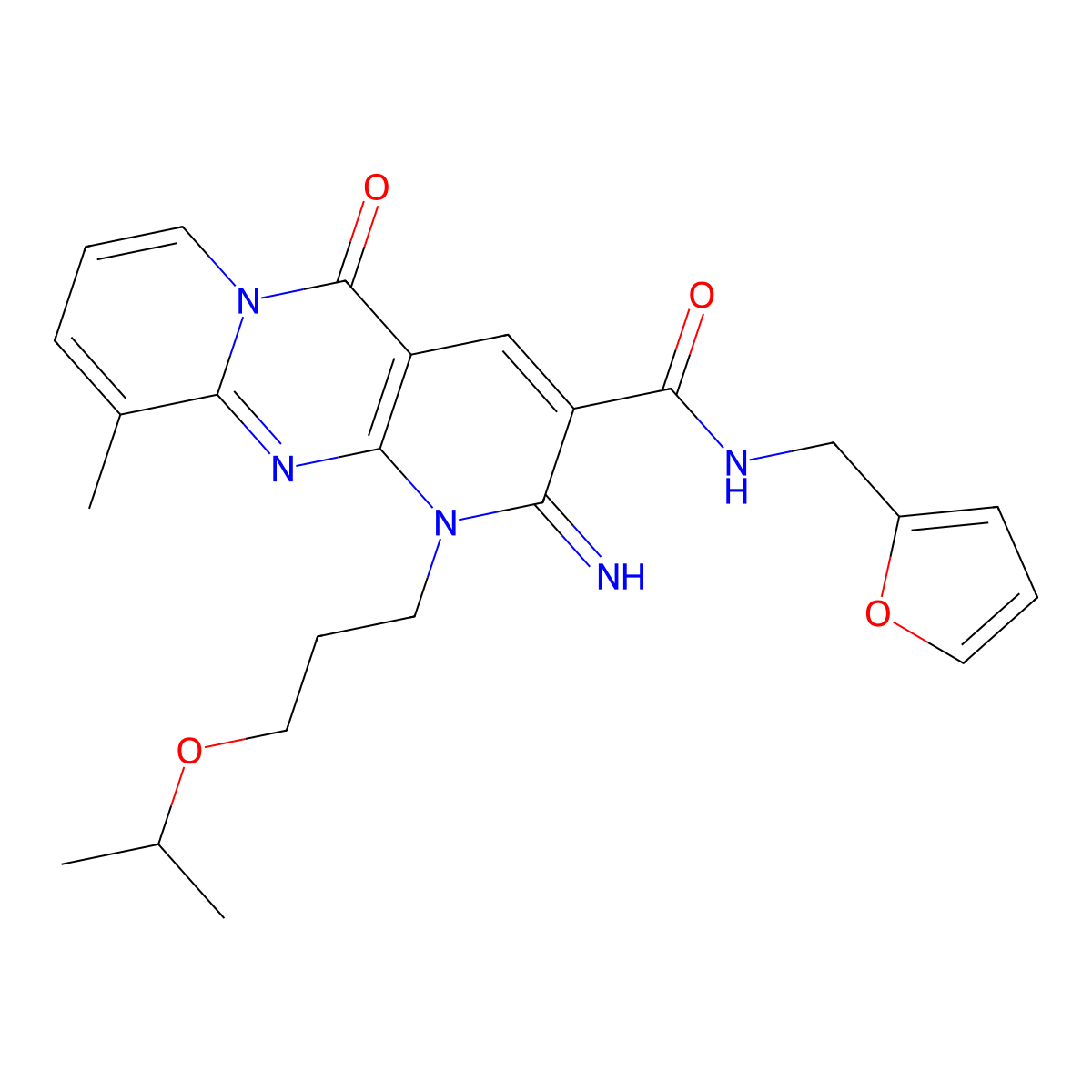 N~3~-(2-furylmethyl)-2-imino-1-(3-isopropoxypropyl)-10-methyl-5-oxo-1,5-dihydro-2H-dipyrido[1,2-a:2,3-d]pyrimidine-3-carboxamide molecular structure, CAS 840495-49-0