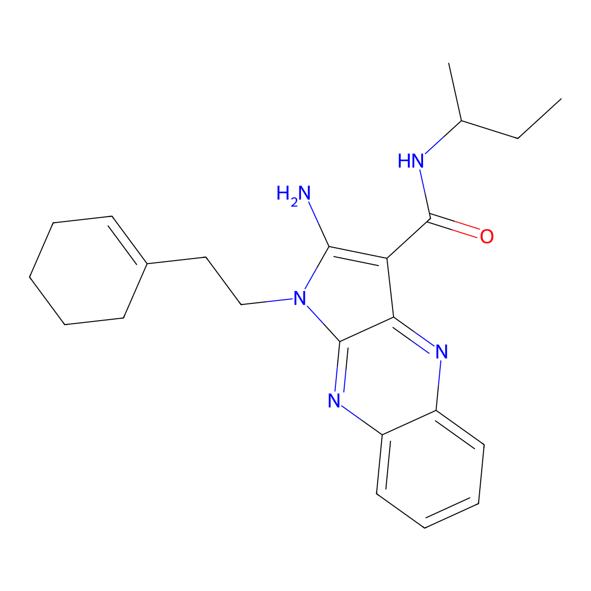 2-amino-N-(sec-butyl)-1-(2-(cyclohex-1-en-1-yl)ethyl)-1H-pyrrolo[2,3-b]quinoxaline-3-carboxamide molecular structure, CAS 840495-60-5
