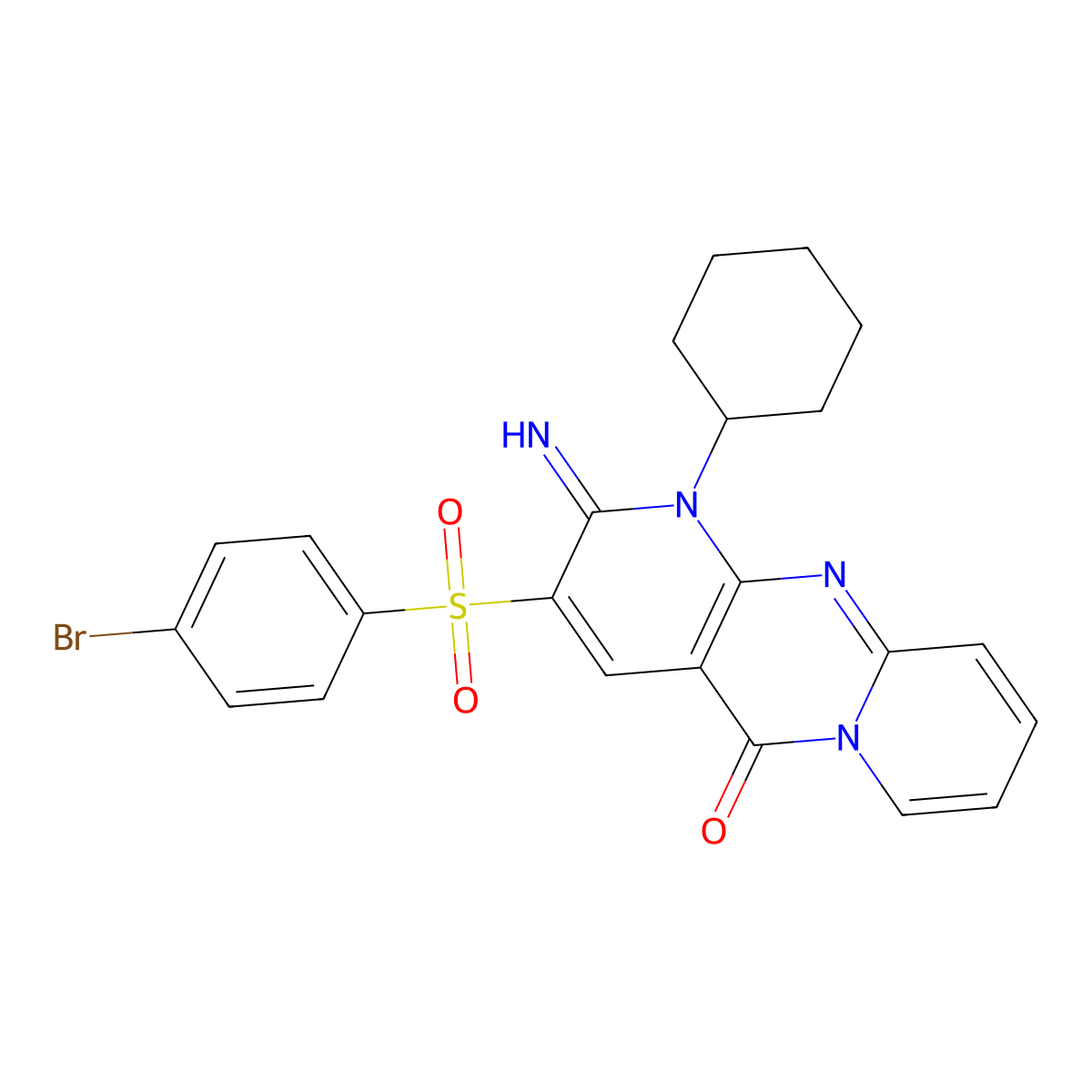 3-[(4-bromophenyl)sulfonyl]-1-cyclohexyl-2-imino-1,2-dihydro-5H-dipyrido[1,2-a:2',3'-d]pyrimidin-5-one molecular structure, CAS 840495-66-1