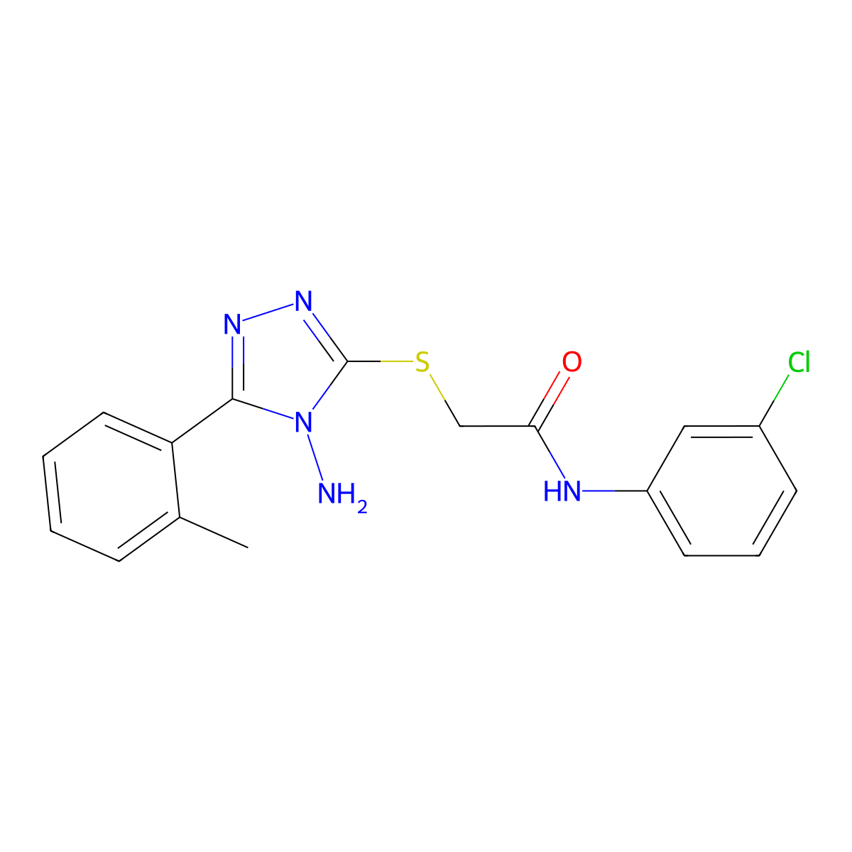 2-[4-amino-5-(2-methylphenyl)(1,2,4-triazol-3-ylthio)]-N-(3-chlorophenyl)aceta mide molecular structure, CAS 840496-35-7