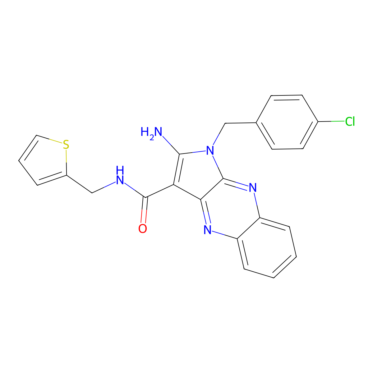 2-amino-1-[(4-chlorophenyl)methyl]-N-(thiophen-2-ylmethyl)pyrrolo[3,2-b]quinoxaline-3-carboxamide molecular structure, CAS 840496-72-2