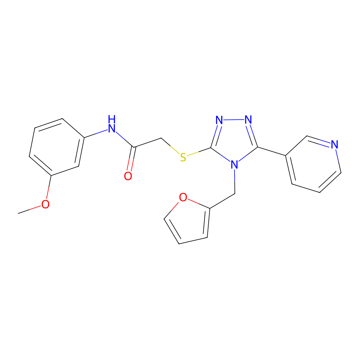 2-{[4-(furan-2-ylmethyl)-5-(pyridin-3-yl)-4H-1,2,4-triazol-3-yl]sulfanyl}-N-(3-methoxyphenyl)acetamide molecular structure, CAS 840497-26-9