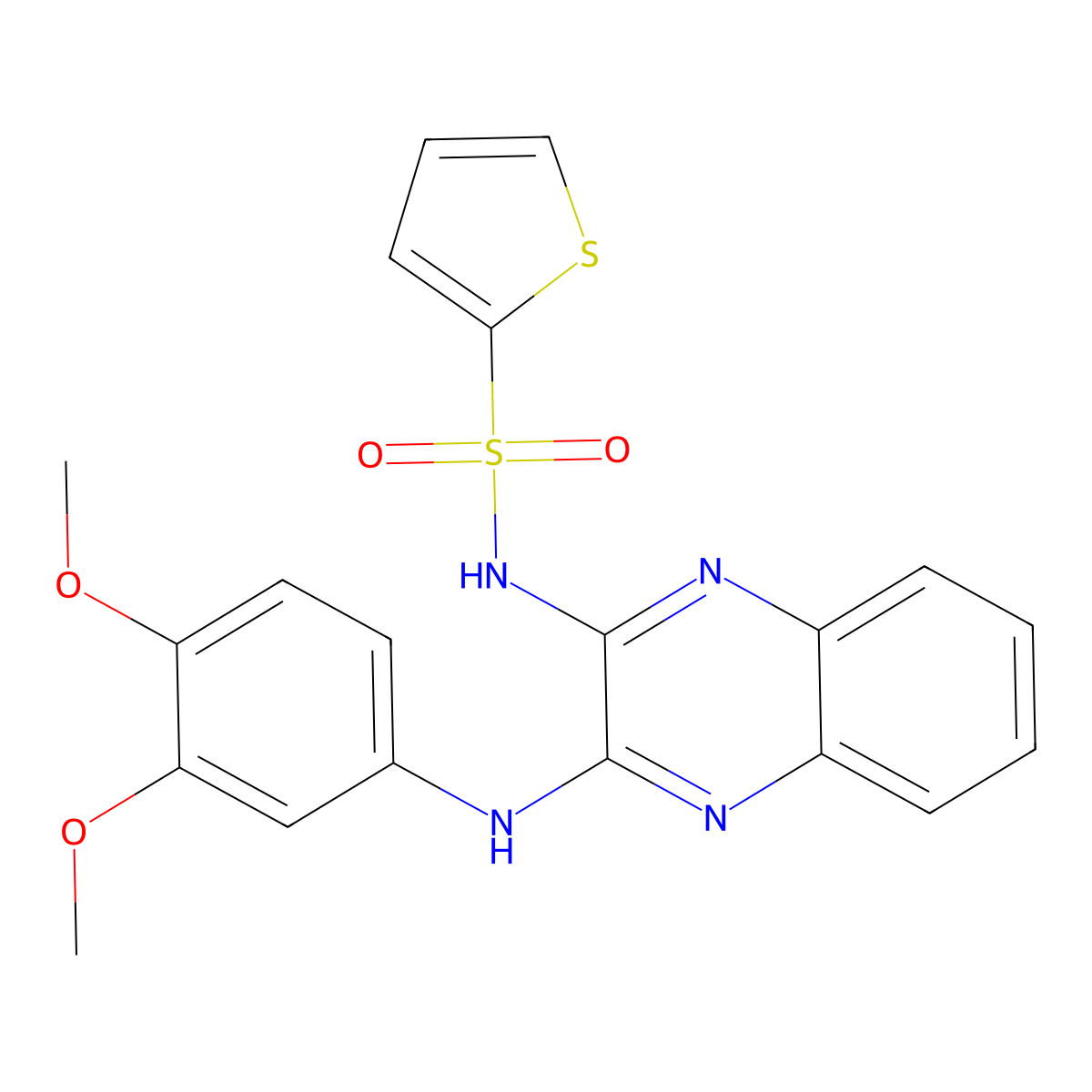 N-{3-[(3,4-dimethoxyphenyl)amino]quinoxalin-2-yl}thiophene-2-sulfonamide molecular structure, CAS 840497-84-9