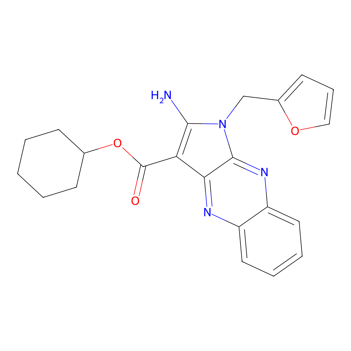 cyclohexyl 2-amino-1-(furan-2-ylmethyl)-1H-pyrrolo[2,3-b]quinoxaline-3-carboxylate molecular structure, CAS 840498-08-0