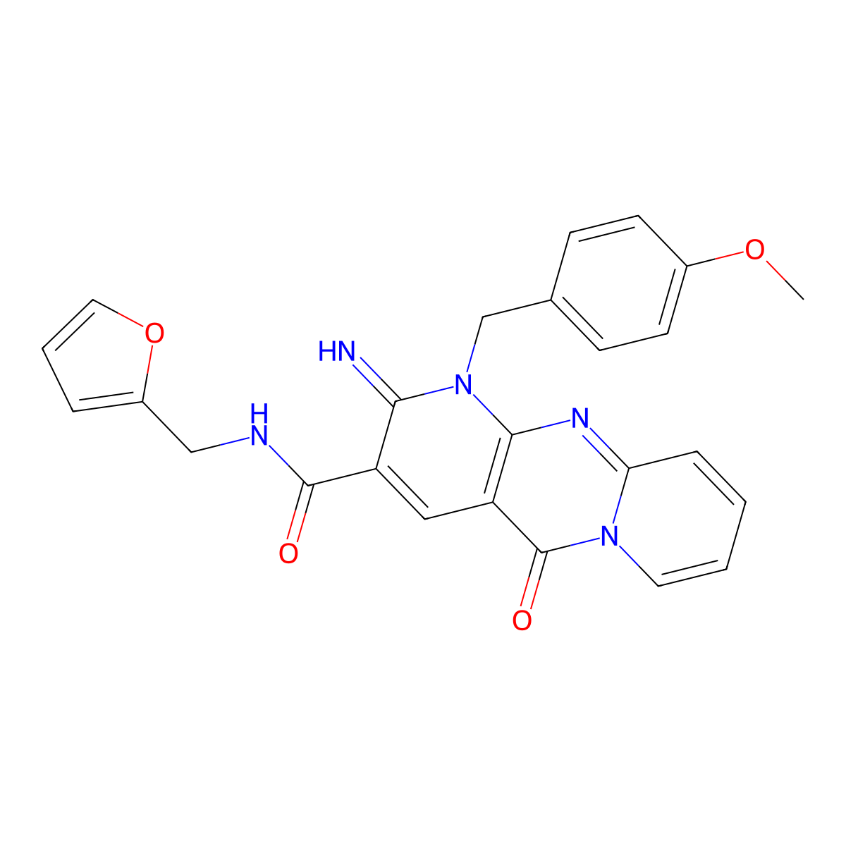 N-[(furan-2-yl)methyl]-6-imino-7-[(4-methoxyphenyl)methyl]-2-oxo-1,7,9-triazatricyclo[8.4.0.0^{3,8}]tetradeca-3(8),4,9,11,13-pentaene-5-carboxamide molecular structure, CAS 840498-21-7