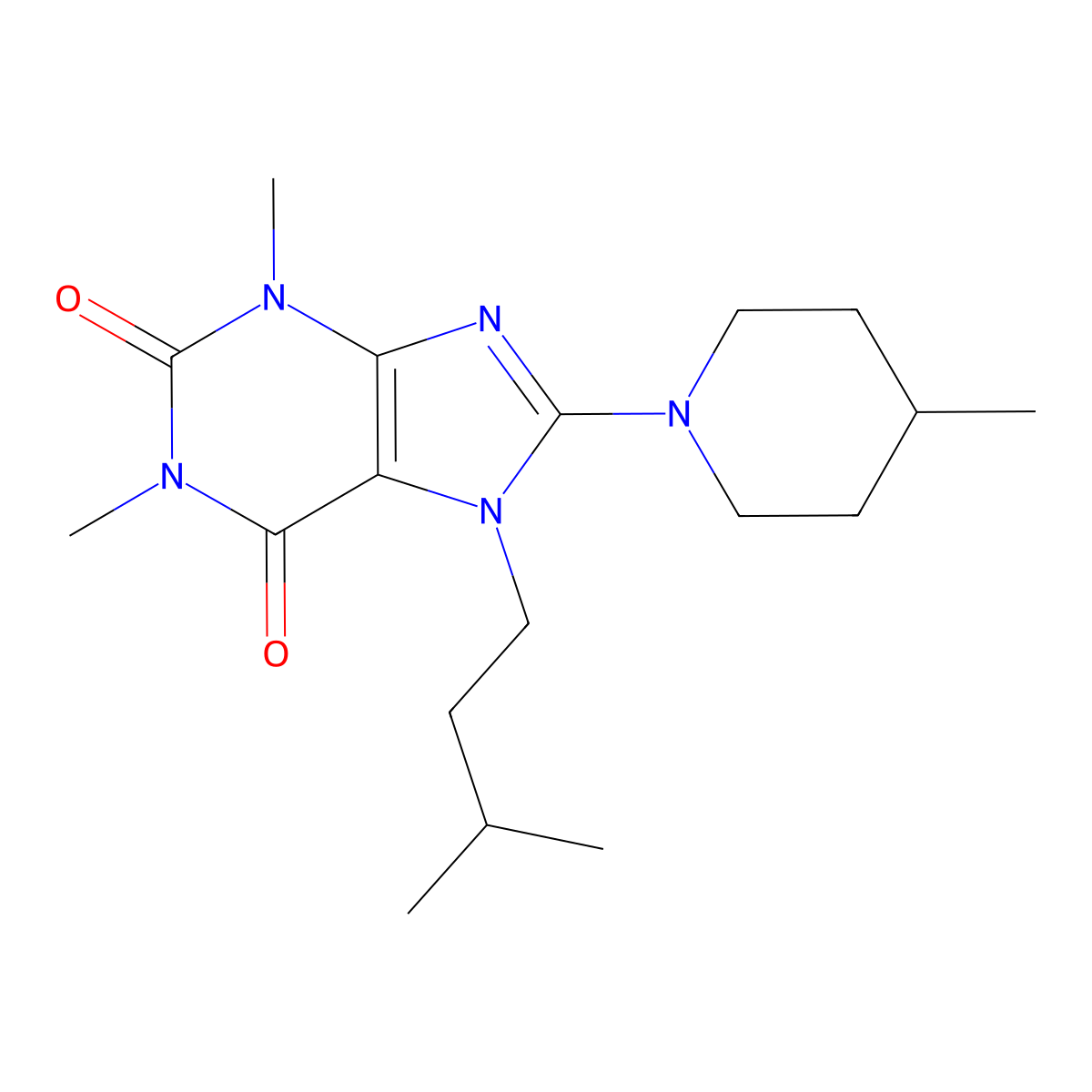 7-isopentyl-1,3-dimethyl-8-(4-methylpiperidin-1-yl)-1H-purine-2,6(3H,7H)-dione molecular structure, CAS 840498-60-4