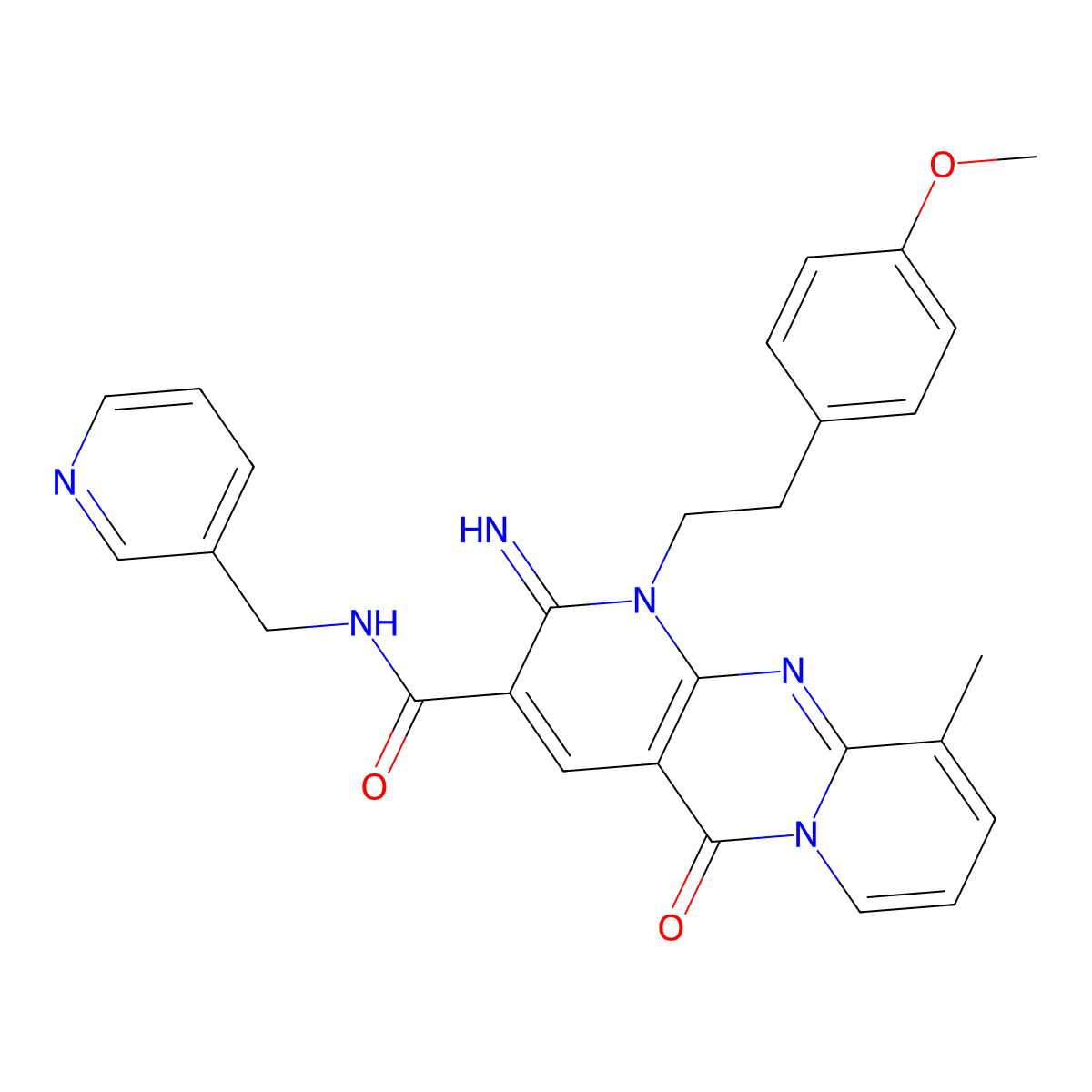 6-Imino-7-[2-(4-methoxyphenyl)ethyl]-11-methyl-2-oxo-N-[(pyridin-3-yl)methyl]-1,7,9-triazatricyclo[8.4.0.0,3,8]tetradeca-3(8),4,9,11,13-pentaene-5-carboxamide molecular structure, CAS 840498-67-1