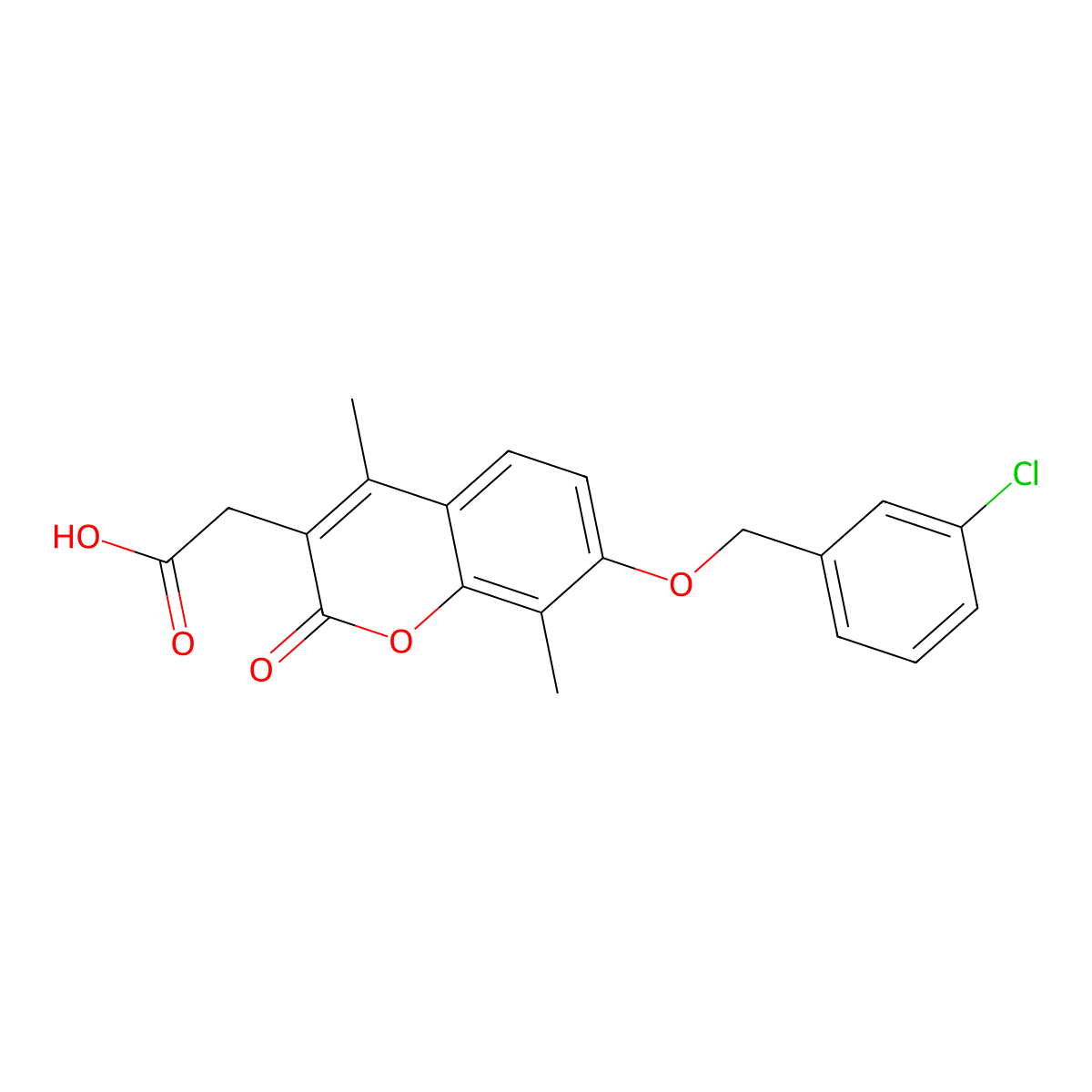 {7-[(3-chlorobenzyl)oxy]-4,8-dimethyl-2-oxo-2H-chromen-3-yl}acetic acid molecular structure, CAS 840498-71-7