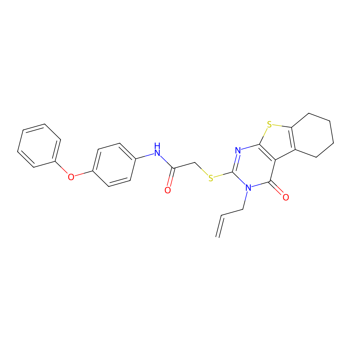 2-(4-oxo-3-prop-2-enyl(3,5,6,7,8-pentahydrobenzo[b]thiopheno[2,3-d]pyrimidin-2-ylthio))-N-(4-phenoxyphenyl)acetamide molecular structure, CAS 840499-15-2