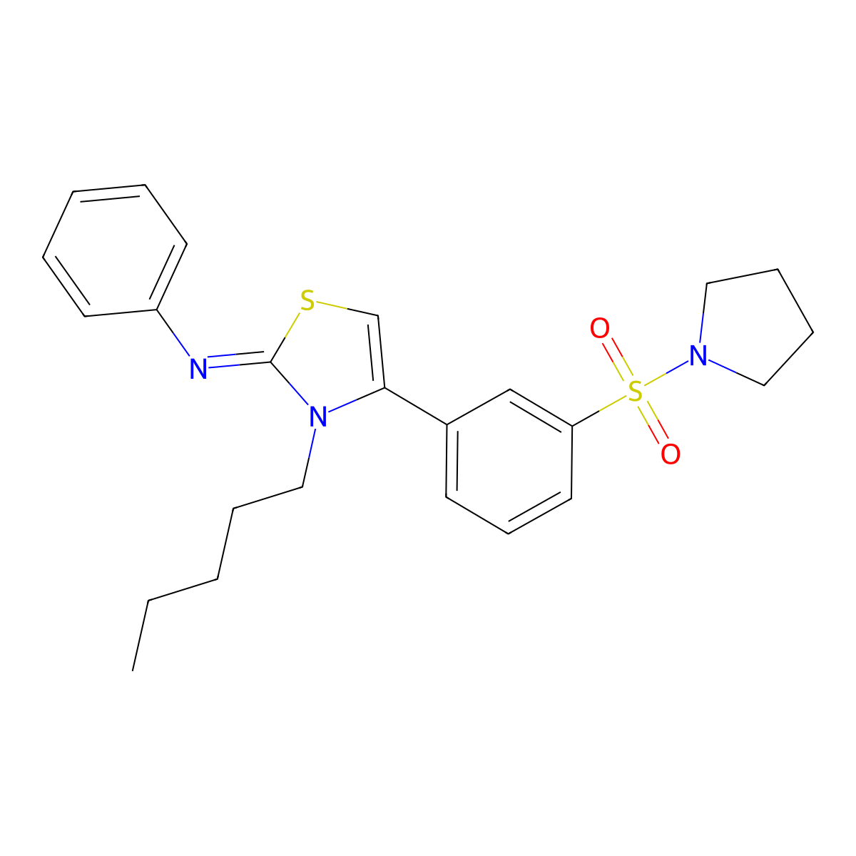 N-[(2Z)-3-pentyl-4-[3-(pyrrolidin-1-ylsulfonyl)phenyl]-1,3-thiazol-2(3H)-ylidene]aniline molecular structure, CAS 840499-24-3
