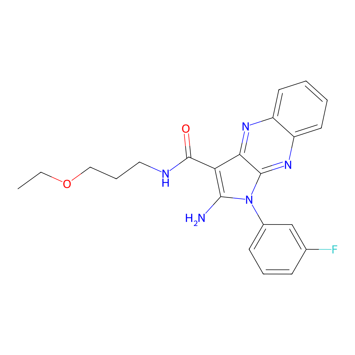 2-amino-N-(3-ethoxypropyl)-1-(3-fluorophenyl)-1H-pyrrolo[2,3-b]quinoxaline-3-carboxamide molecular structure, CAS 840499-33-4