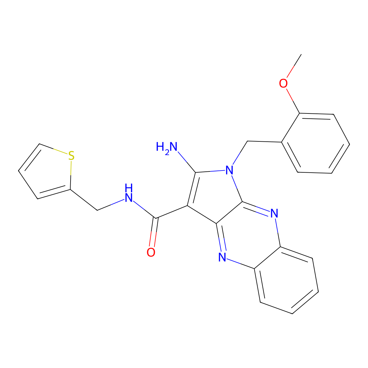 2-amino-1-(2-methoxybenzyl)-N-(thiophen-2-ylmethyl)-1H-pyrrolo[2,3-b]quinoxaline-3-carboxamide molecular structure, CAS 840499-65-2