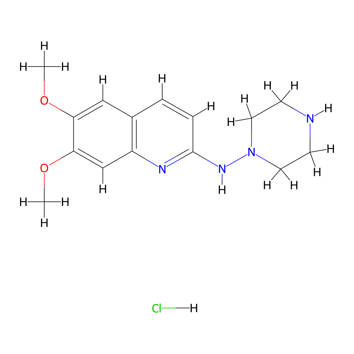 6,7-Dimethoxy-N-(piperazin-1-yl)quinolin-2-amine hydrochloride molecular structure, CAS 84050-22-6