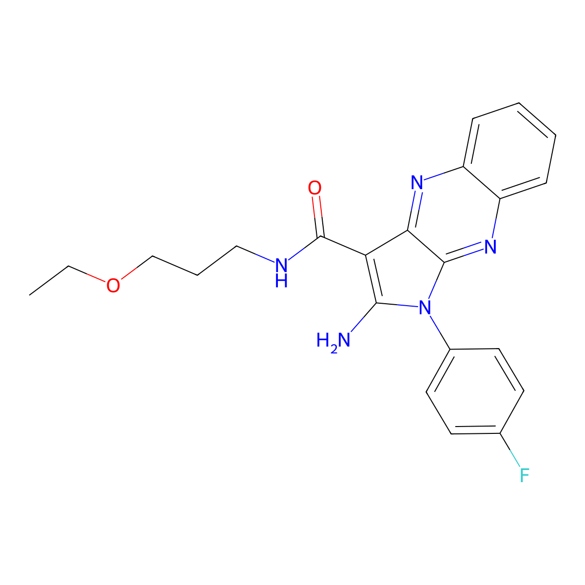 2-amino-N-(3-ethoxypropyl)-1-(4-fluorophenyl)-1H-pyrrolo[2,3-b]quinoxaline-3-carboxamide molecular structure, CAS 840508-90-9